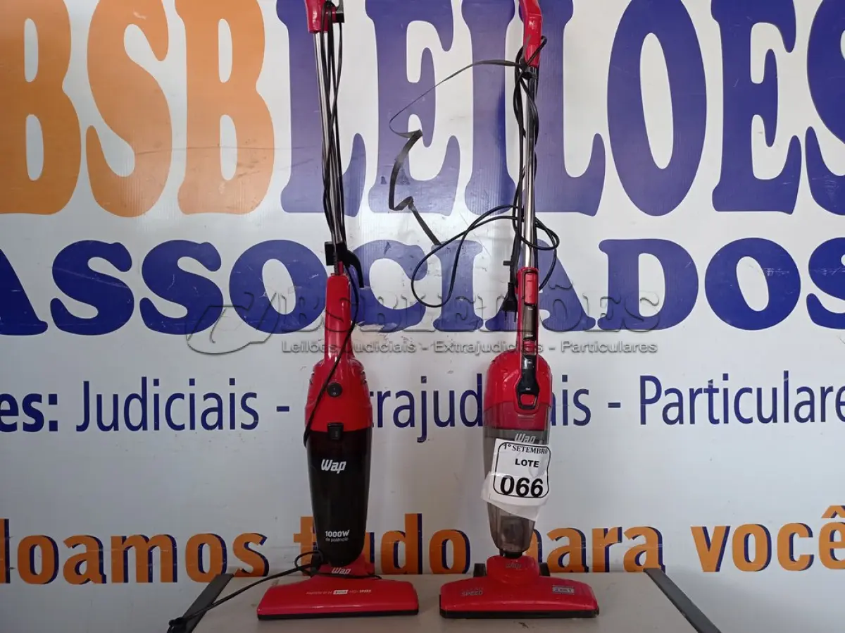 LOTE 066 - 02 ASPIRADORES DE PÓ PORTÁTIL 220V MARCA WAP. (NO ESTADO) ATENÇÃO! FAZER A VISITAÇÃO ANTES DE ARREMATAR, NÃO SABEMOS SE FUNCIONA. LEILÃO NÃO TEM GARANTIA E NEM DEVOLUÇÃO, SUJEITO A POSSÍVEIS AVARIAS VISÍVEIS/OCULTAS E/OU AUSÊNCIA DE COMPONENTES.