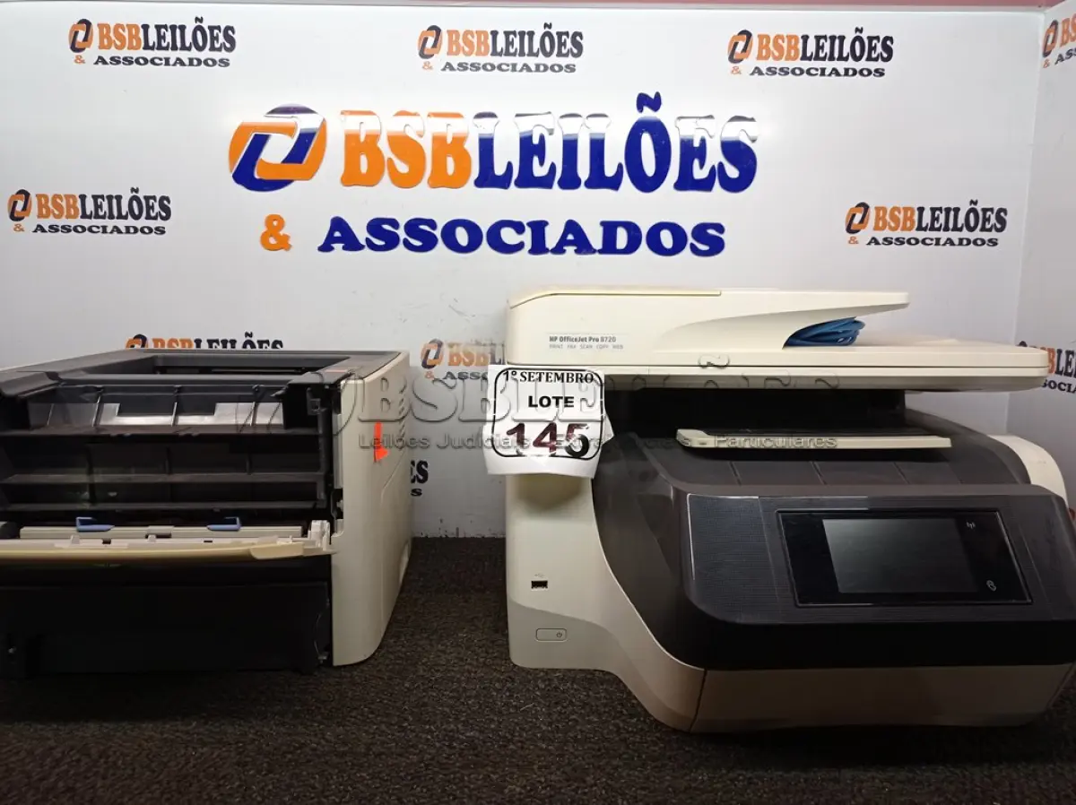 LOTE 145 - 02 IMPRESSORAS HP SENDO UMA MULTIFUNCIONAL.  (NO ESTADO) ATENÇÃO! FAZER A VISITAÇÃO ANTES DE ARREMATAR, NÃO SABEMOS SE FUNCIONA. LEILÃO NÃO TEM GARANTIA E NEM DEVOLUÇÃO, SUJEITO A POSSÍVEIS AVARIAS VISÍVEIS/OCULTAS E/OU AUSÊNCIA DE COMPONENTES.