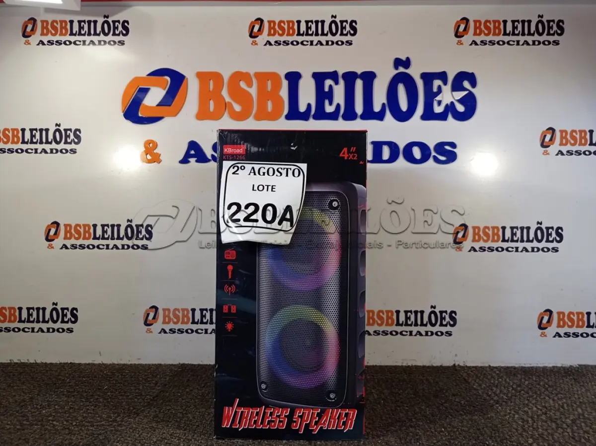 LOTE 220 - 01 CAIXA DE SOM BLUETOOTH 4X2”. (NO ESTADO) ATENÇÃO! FAZER A VISITAÇÃO ANTES DE ARREMATAR, NÃO SABEMOS SE FUNCIONA. LEILÃO NÃO TEM GARANTIA E NEM DEVOLUÇÃO, SUJEITO A POSSÍVEIS AVARIAS VISÍVEIS/OCULTAS E/OU AUSÊNCIA DE COMPONENTES.