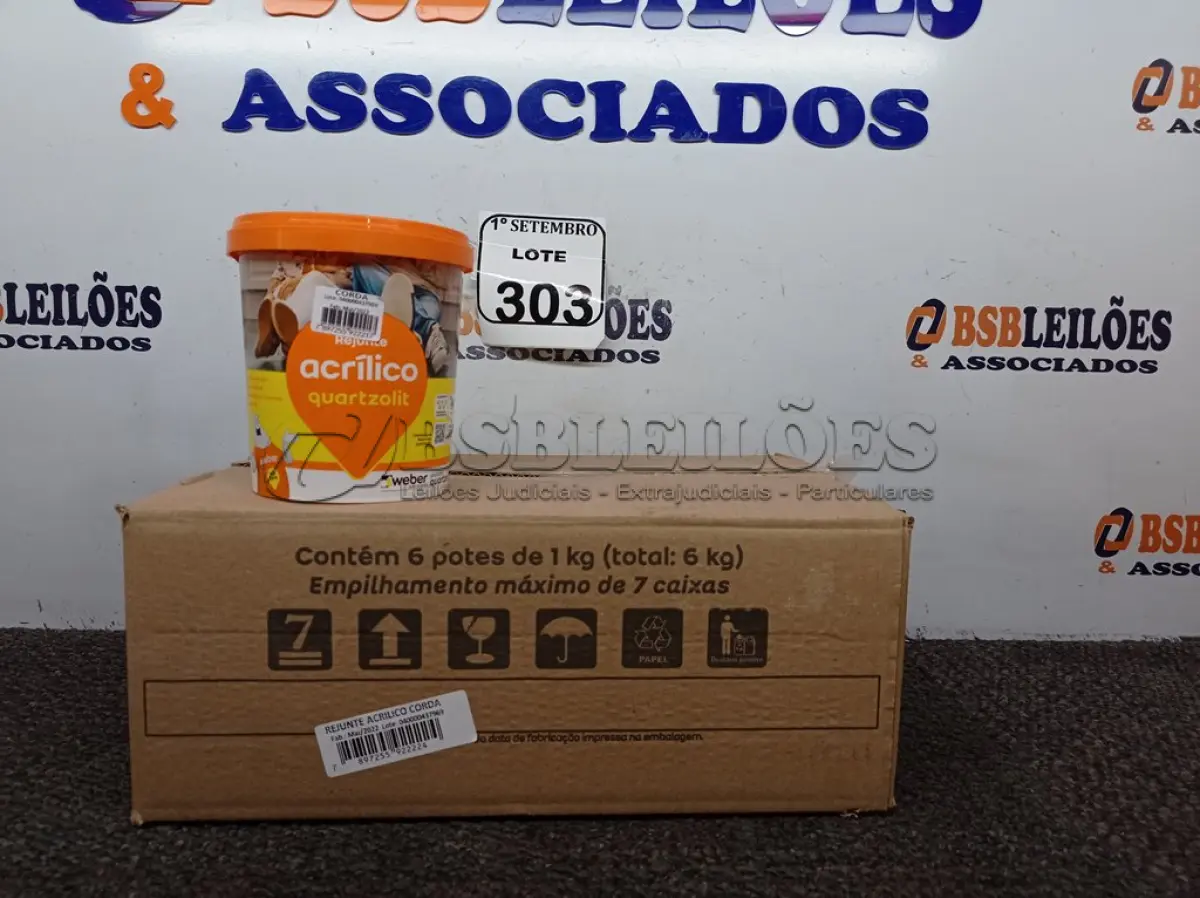 LOTE 303 - 06 REJUNTES ACRÍLICO NA COR CORDA DE 01KG CADA. (NO ESTADO) ATENÇÃO! FAZER A VISITAÇÃO ANTES DE ARREMATAR, NÃO SABEMOS SE FUNCIONA. LEILÃO NÃO TEM GARANTIA E NEM DEVOLUÇÃO, SUJEITO A POSSÍVEIS AVARIAS VISÍVEIS/OCULTAS E/OU AUSÊNCIA DE COMPONENTES.