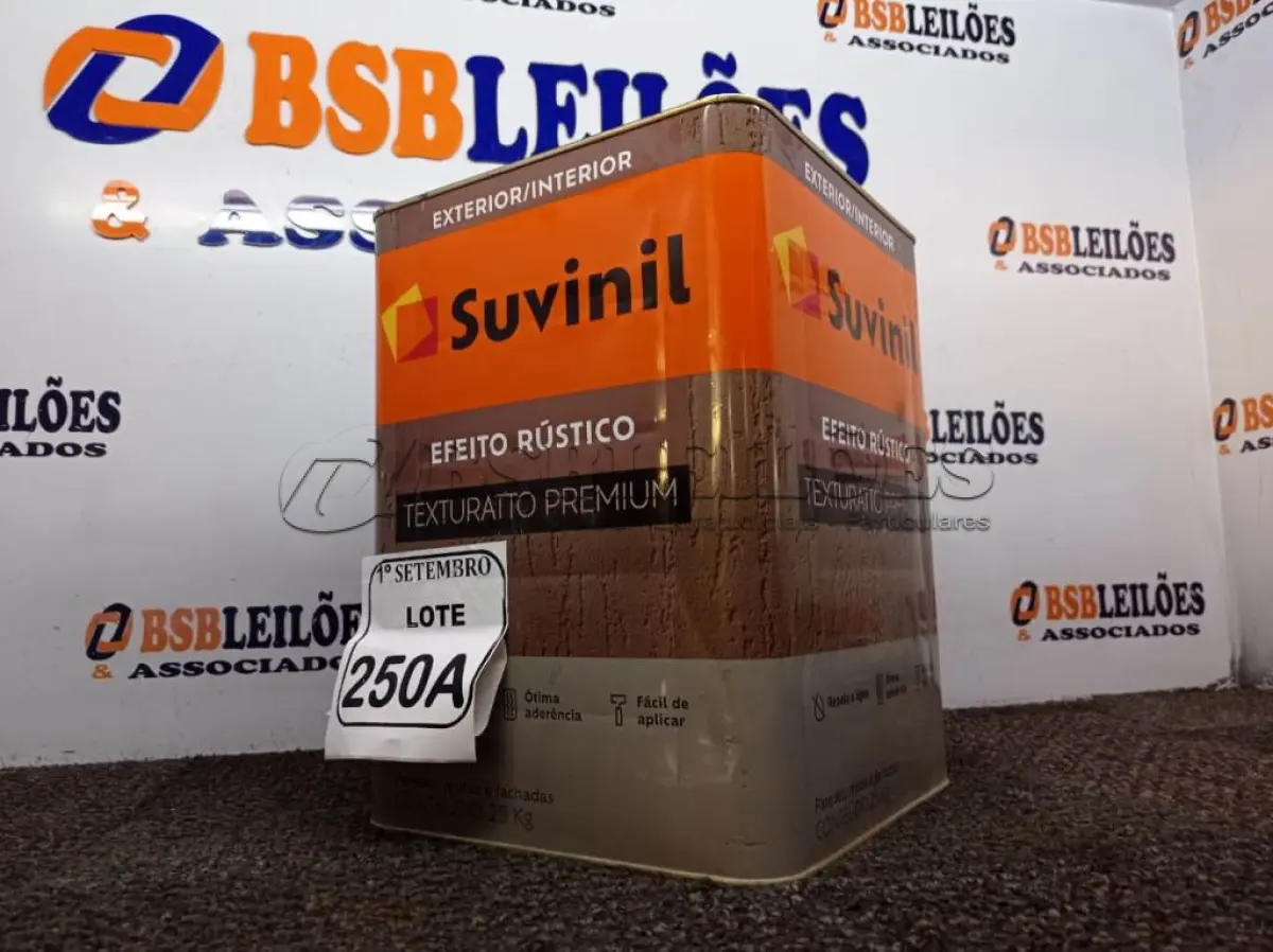 LOTE 250 - 01 LATA DE TINTA TEXTURATTO PREMIUM EFEITO RÚSTICO INTERIOR/EXTERIOR SUVINIL 25KG. (NO ESTADO) ATENÇÃO! FAZER A VISITAÇÃO ANTES DE ARREMATAR, NÃO SABEMOS SE FUNCIONA. LEILÃO NÃO TEM GARANTIA E NEM DEVOLUÇÃO, SUJEITO A POSSÍVEIS AVARIAS VISÍVEIS/OCULTAS E/OU AUSÊNCIA DE COMPONENTES.