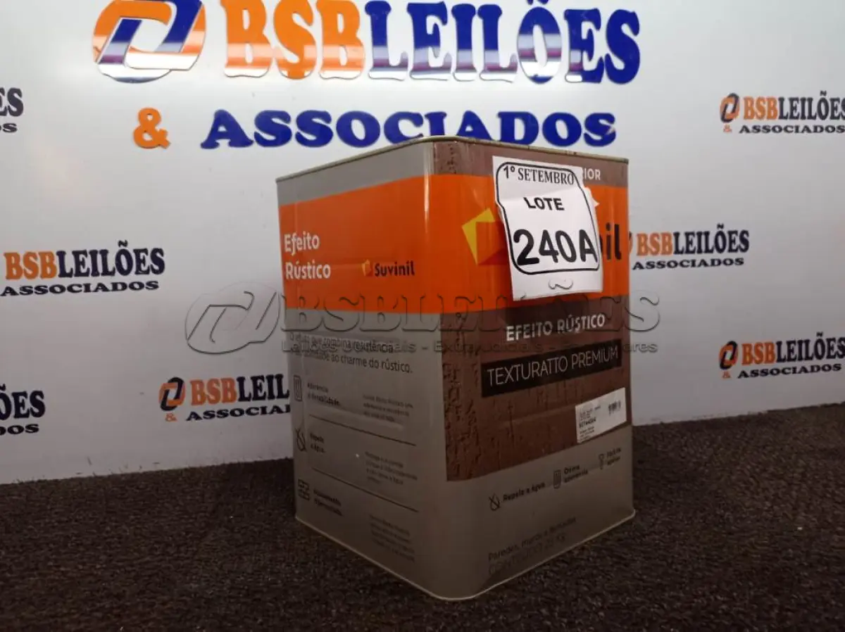 LOTE 240 - 01 LATA DE TINTA TEXTURATTO PREMIUM EFEITO RÚSTICO INTERIOR/EXTERIOR SUVINIL 25KG. (NO ESTADO) ATENÇÃO! FAZER A VISITAÇÃO ANTES DE ARREMATAR, NÃO SABEMOS SE FUNCIONA. LEILÃO NÃO TEM GARANTIA E NEM DEVOLUÇÃO, SUJEITO A POSSÍVEIS AVARIAS VISÍVEIS/OCULTAS E/OU AUSÊNCIA DE COMPONENTES.