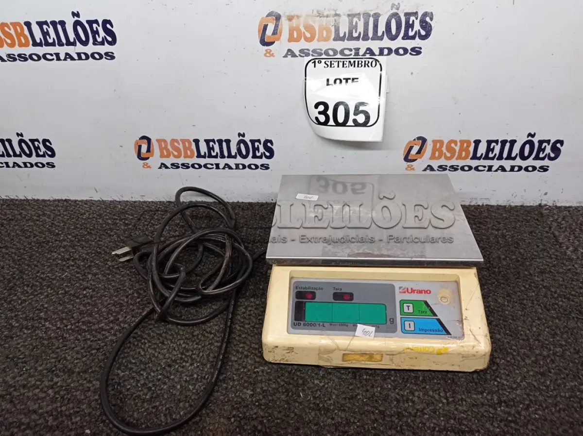 LOTE 305 - 01 BALANÇA DIGITAL MARCA URANU. (NO ESTADO) ATENÇÃO! FAZER A VISITAÇÃO ANTES DE ARREMATAR, NÃO SABEMOS SE FUNCIONA. LEILÃO NÃO TEM GARANTIA E NEM DEVOLUÇÃO, SUJEITO A POSSÍVEIS AVARIAS VISÍVEIS/OCULTAS E/OU AUSÊNCIA DE COMPONENTES.