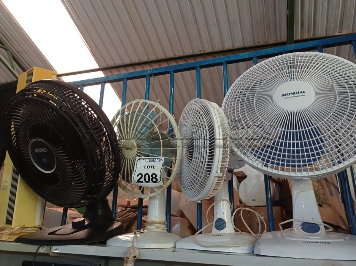 LOTE 208 - 05 VENTILADORES MARCAS E MODELOS DIVERSOS. (NO ESTADO) ATENÇÃO! FAZER A VISITAÇÃO ANTES DE ARREMATAR, NÃO SABEMOS SE FUNCIONA. LEILÃO NÃO TEM GARANTIA E NEM DEVOLUÇÃO, SUJEITO A POSSÍVEIS AVARIAS VISÍVEIS/OCULTAS E/OU AUSÊNCIA DE COMPONENTES.