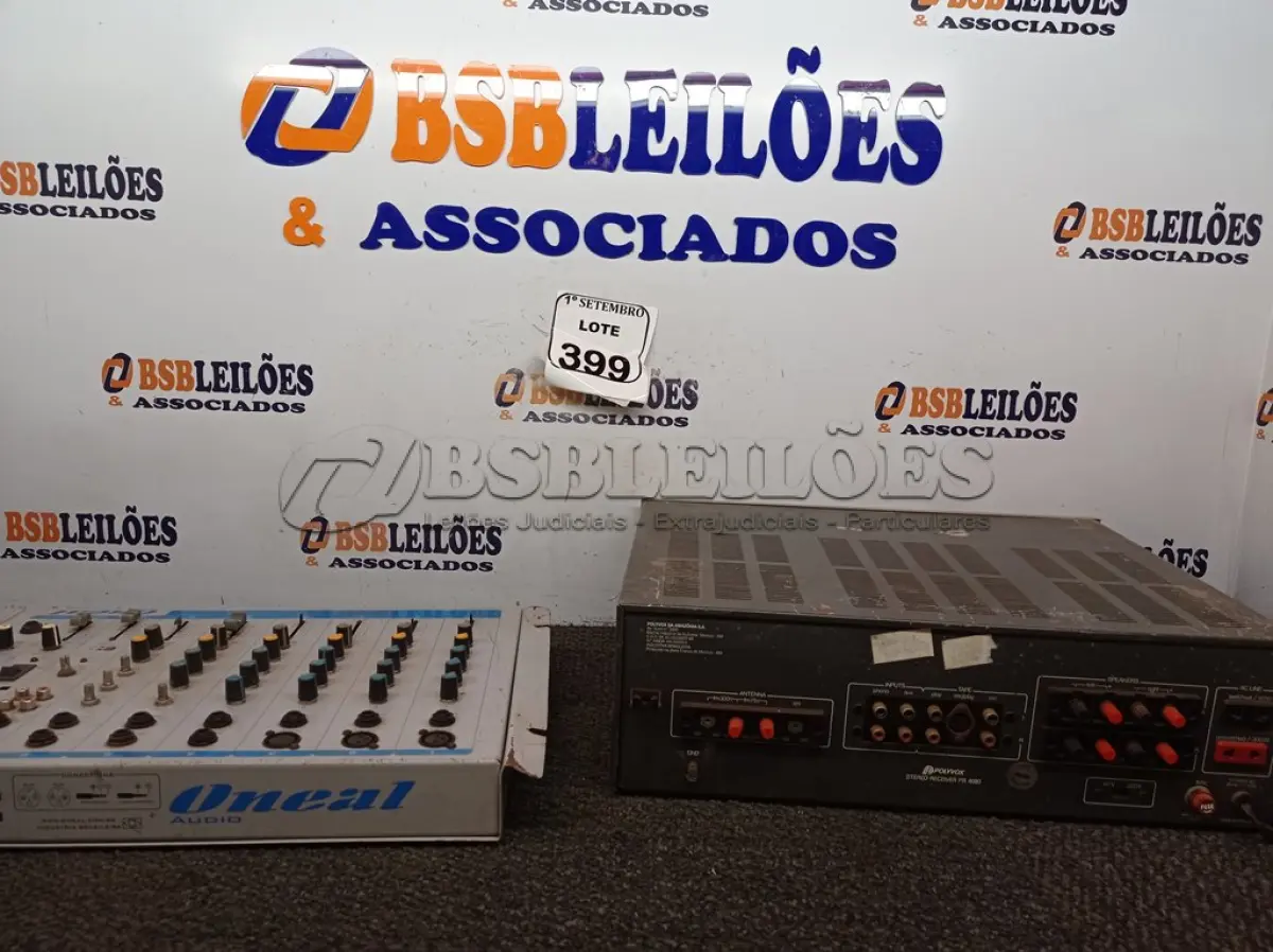LOTE 399 - 01 RECEIVER MARCA POLYVOX MODELO PR4080 E 01 MESA DE SOM ONEAL. (NO ESTADO) ATENÇÃO! FAZER A VISITAÇÃO ANTES DE ARREMATAR, NÃO SABEMOS SE FUNCIONA. LEILÃO NÃO TEM GARANTIA E NEM DEVOLUÇÃO, SUJEITO A POSSÍVEIS AVARIAS VISÍVEIS/OCULTAS E/OU AUSÊNCIA DE COMPONENTES.