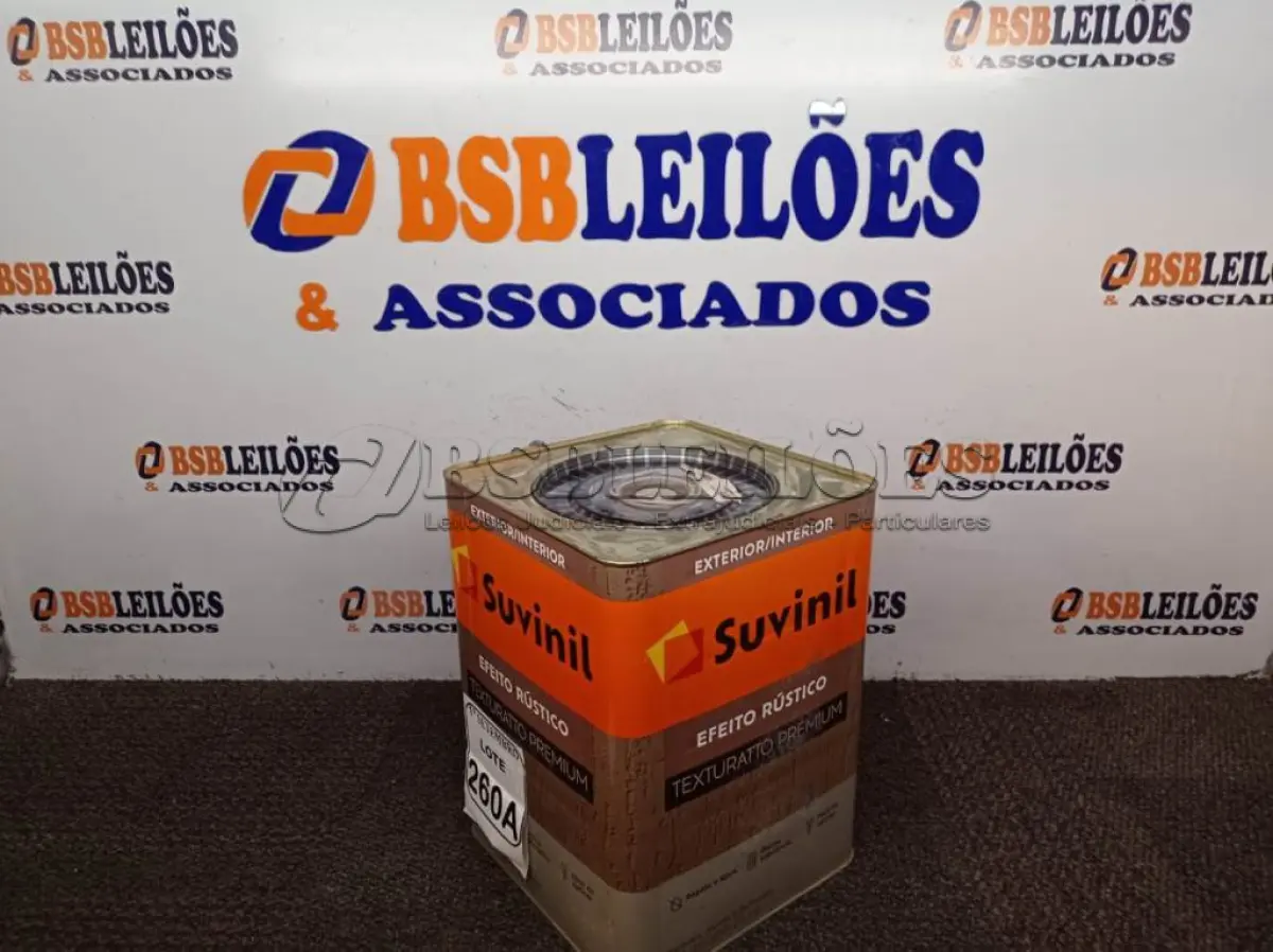 LOTE 260 - 01 LATA DE TINTA TEXTURATTO PREMIUM EFEITO RÚSTICO INTERIOR/EXTERIOR SUVINIL 25KG. (NO ESTADO) ATENÇÃO! FAZER A VISITAÇÃO ANTES DE ARREMATAR, NÃO SABEMOS SE FUNCIONA. LEILÃO NÃO TEM GARANTIA E NEM DEVOLUÇÃO, SUJEITO A POSSÍVEIS AVARIAS VISÍVEIS/OCULTAS E/OU AUSÊNCIA DE COMPONENTES.