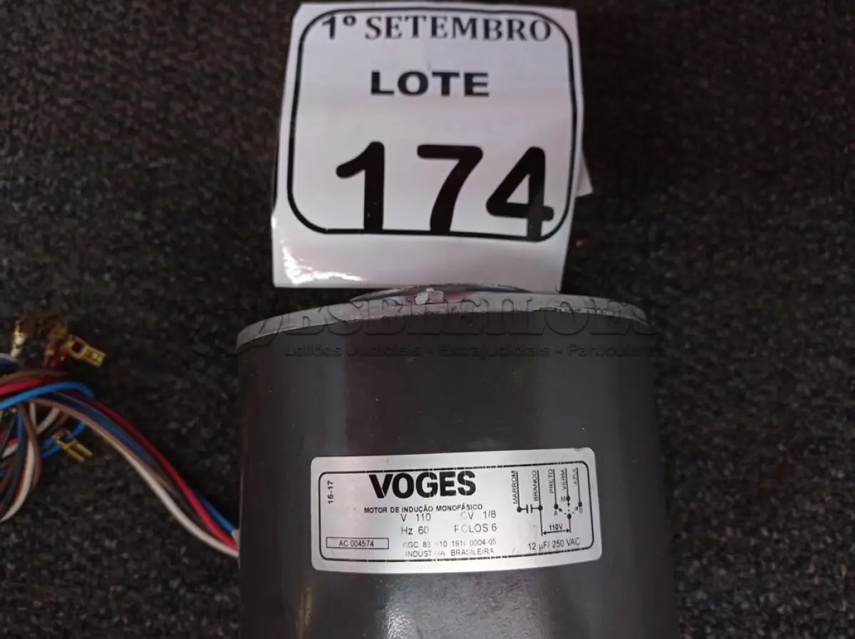 LOTE 174 - 01 MOTOR ELÉTRICO PARA EVAPORADORA DE AR CONDICIONADO. (NO ESTADO) ATENÇÃO! FAZER A VISITAÇÃO ANTES DE ARREMATAR, NÃO SABEMOS SE FUNCIONA. LEILÃO NÃO TEM GARANTIA E NEM DEVOLUÇÃO, SUJEITO A POSSÍVEIS AVARIAS VISÍVEIS/OCULTAS E/OU AUSÊNCIA DE COMPONENTES.