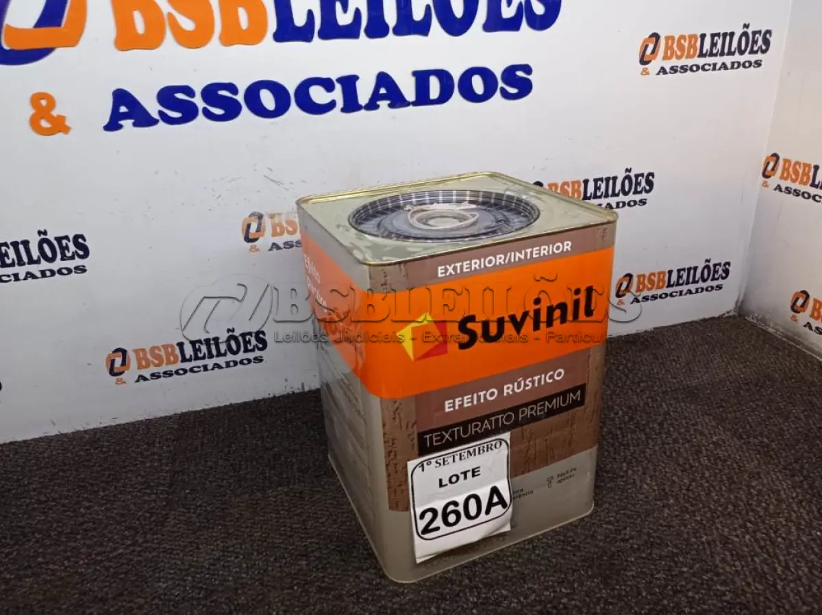 LOTE 260 - 01 LATA DE TINTA TEXTURATTO PREMIUM EFEITO RÚSTICO INTERIOR/EXTERIOR SUVINIL 25KG. (NO ESTADO) ATENÇÃO! FAZER A VISITAÇÃO ANTES DE ARREMATAR, NÃO SABEMOS SE FUNCIONA. LEILÃO NÃO TEM GARANTIA E NEM DEVOLUÇÃO, SUJEITO A POSSÍVEIS AVARIAS VISÍVEIS/OCULTAS E/OU AUSÊNCIA DE COMPONENTES.