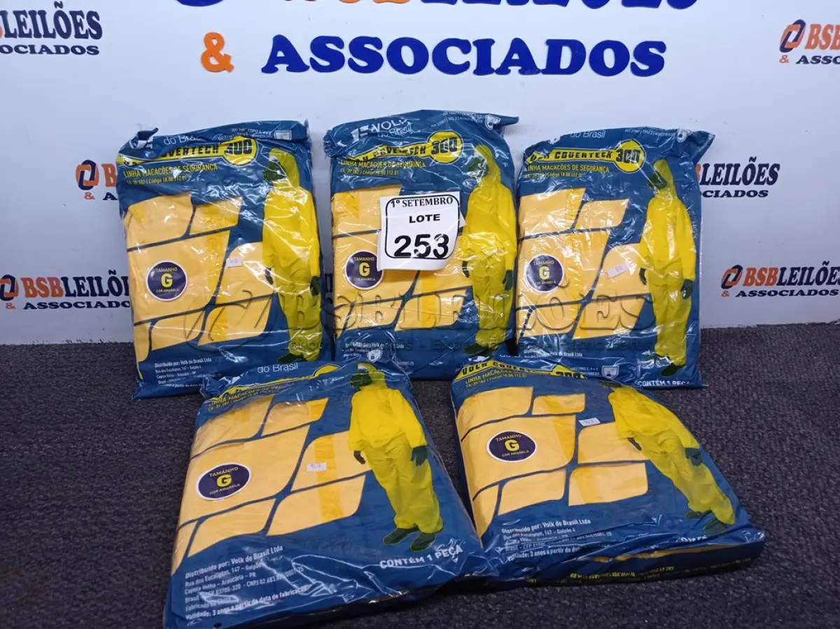 LOTE 253 - 05 MACACÕES MARCA VOLK DE PROTEÇÃO TAMANHO G COR AMARELO. (NO ESTADO) ATENÇÃO! FAZER A VISITAÇÃO ANTES DE ARREMATAR, NÃO SABEMOS SE FUNCIONA. LEILÃO NÃO TEM GARANTIA E NEM DEVOLUÇÃO, SUJEITO A POSSÍVEIS AVARIAS VISÍVEIS/OCULTAS E/OU AUSÊNCIA DE COMPONENTES.