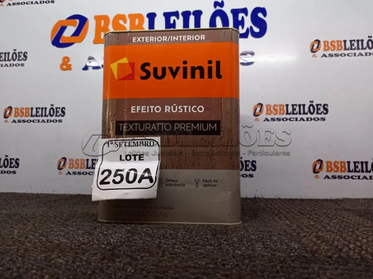 LOTE 250 - 01 LATA DE TINTA TEXTURATTO PREMIUM EFEITO RÚSTICO INTERIOR/EXTERIOR SUVINIL 25KG. (NO ESTADO) ATENÇÃO! FAZER A VISITAÇÃO ANTES DE ARREMATAR, NÃO SABEMOS SE FUNCIONA. LEILÃO NÃO TEM GARANTIA E NEM DEVOLUÇÃO, SUJEITO A POSSÍVEIS AVARIAS VISÍVEIS/OCULTAS E/OU AUSÊNCIA DE COMPONENTES.