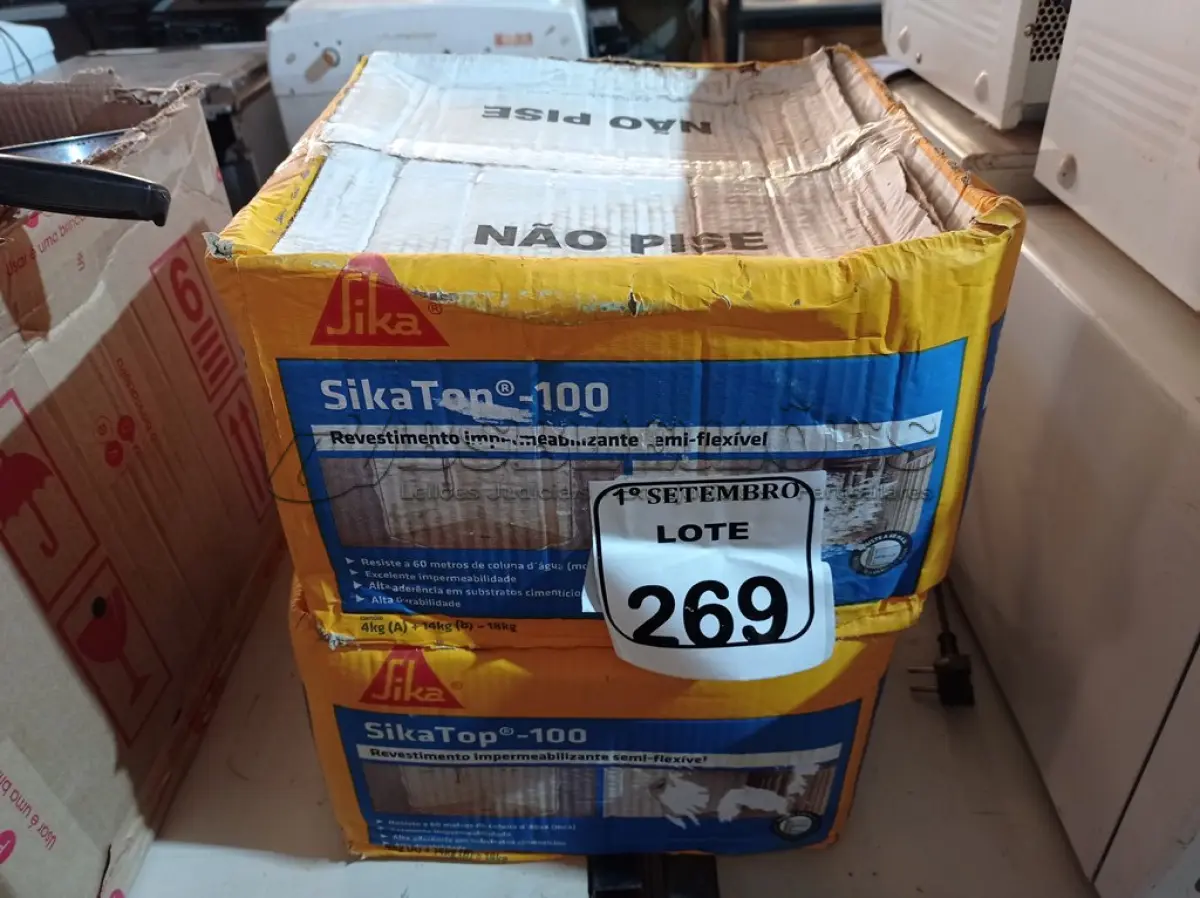 LOTE 269 - 02 CAIXAS SKITAOP-100 REVESTIMENTO IMPERMEABILIZANTE SEMI-FLEXÍVEL. (NO ESTADO) ATENÇÃO! FAZER A VISITAÇÃO ANTES DE ARREMATAR, NÃO SABEMOS SE FUNCIONA. LEILÃO NÃO TEM GARANTIA E NEM DEVOLUÇÃO, SUJEITO A POSSÍVEIS AVARIAS VISÍVEIS/OCULTAS E/OU AUSÊNCIA DE COMPONENTES.