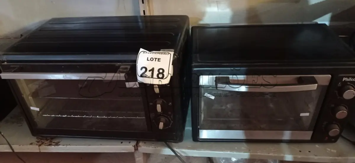 LOTE 218 - 02 FORNOS ELÉTRICOS (NO ESTADO) ATENÇÃO! FAZER A VISITAÇÃO ANTES DE ARREMATAR, NÃO SABEMOS SE FUNCIONA. LEILÃO NÃO TEM GARANTIA E NEM DEVOLUÇÃO, SUJEITO A POSSÍVEIS AVARIAS VISÍVEIS/OCULTAS E/OU AUSÊNCIA DE COMPONENTES.