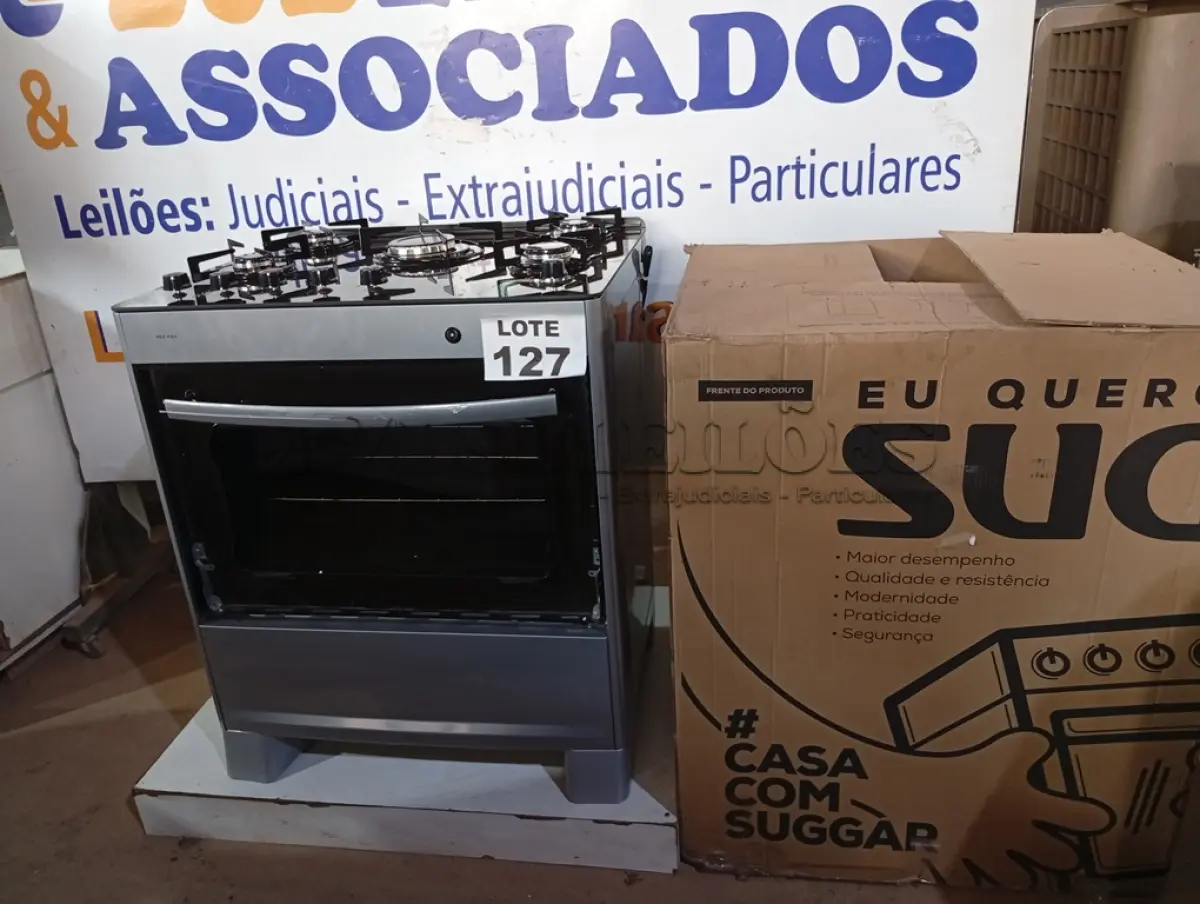 LOTE 127 - 01 - FOGÃO SUGGAR NEO MAX 5 BOCAS INOX MESA DE VIDRO FGV503PRIX BIVOLT (NO ESTADO, NÃO SABEMOS SE FUNCIONA. LEILÃO NÃO TEM GARANTIA E NEM DEVOLUÇÃO, SUJEITO A POSSÍVEIS AVARIAS VISÍVEIS/OCULTAS E/OU AUSÊNCIA DE COMPONENTES)