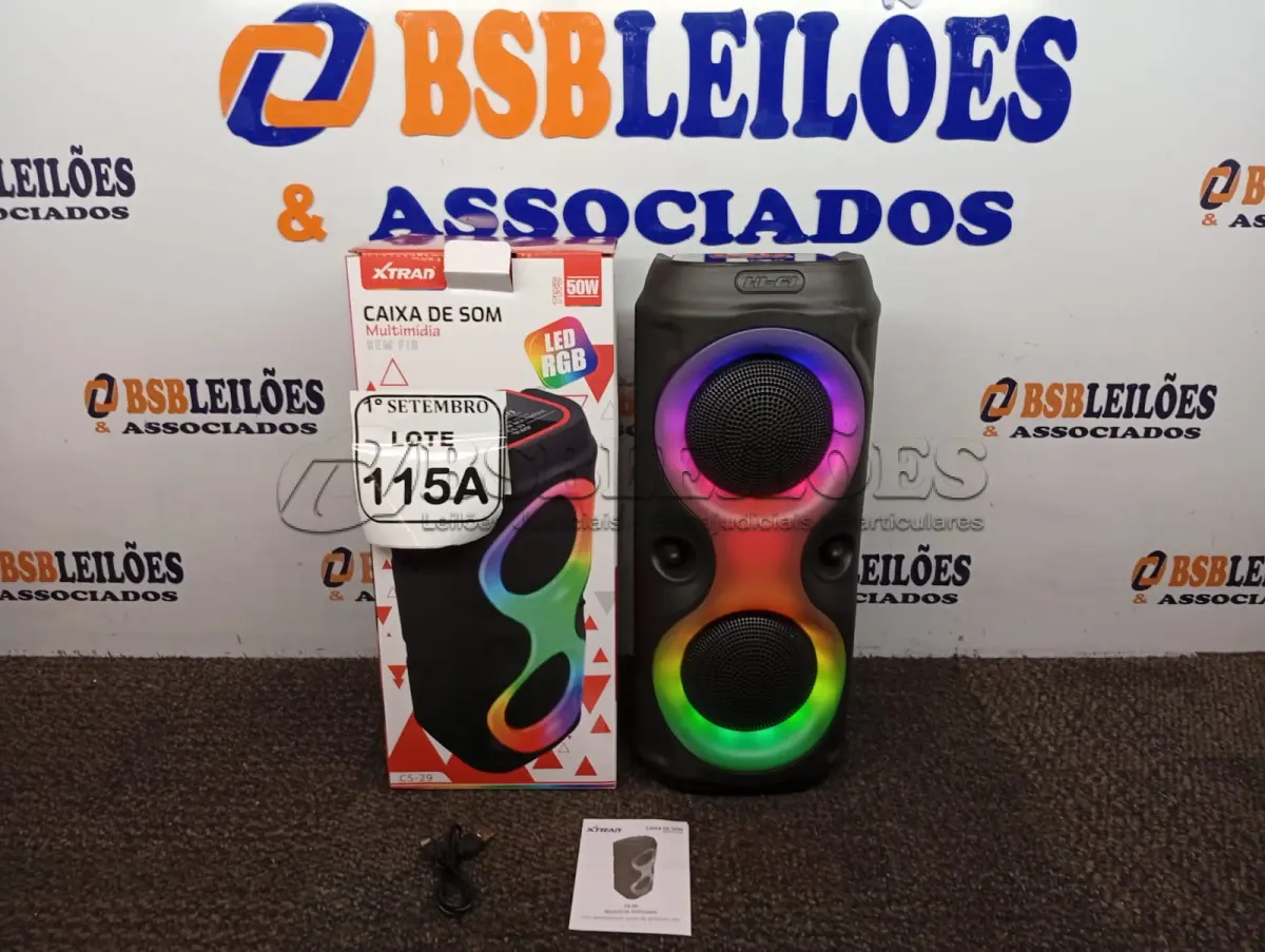 LOTE 115 - 01 CAIXA DE SOM MULTIMÍDIA SEM FIO MARCA XTRAD MODELO CS-29 (NOVO) (NO ESTADO) ATENÇÃO! FAZER A VISITAÇÃO ANTES DE ARREMATAR, NÃO SABEMOS SE FUNCIONA. LEILÃO NÃO TEM GARANTIA E NEM DEVOLUÇÃO, SUJEITO A POSSÍVEIS AVARIAS VISÍVEIS/OCULTAS E/OU AUSÊNCIA DE COMPONENTES.