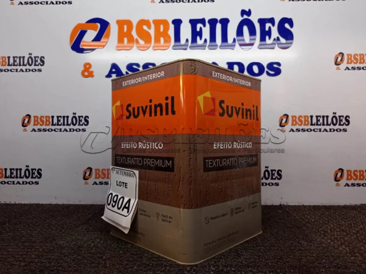 LOTE 090 - 01 LATA DE TINTA TEXTURATTO PREMIUM EFEITO RÚSTICO INTERIOR/EXTERIOR SUVINIL 25KG. (NO ESTADO) ATENÇÃO! FAZER A VISITAÇÃO ANTES DE ARREMATAR, NÃO SABEMOS SE FUNCIONA. LEILÃO NÃO TEM GARANTIA E NEM DEVOLUÇÃO, SUJEITO A POSSÍVEIS AVARIAS VISÍVEIS/OCULTAS E/OU AUSÊNCIA DE COMPONENTES.