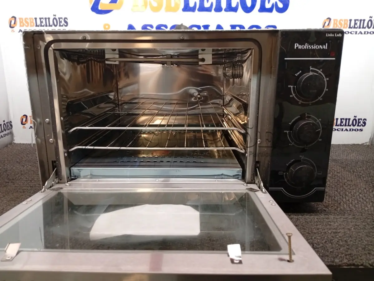 LOTE 124 - 01 - FORNO ELÉTRICO SAFANELLI 45 LITROS LADY COM MIGALHEIRO INOX FLP220 – 220 VOLTS (NO ESTADO, NÃO SABEMOS SE FUNCIONA. LEILÃO NÃO TEM GARANTIA E NEM DEVOLUÇÃO, SUJEITO A POSSÍVEIS AVARIAS VISÍVEIS/OCULTAS E/OU AUSÊNCIA DE COMPONENTES)