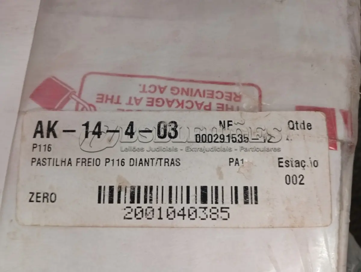 LOTE 219 - 01 - PASTILHA FREIO DIANT/TRAS MB 1938 SCANIA 114 - LONAFLEX P116 (NO ESTADO, NÃO SABEMOS SE FUNCIONA. LEILÃO NÃO TEM GARANTIA E NEM DEVOLUÇÃO, SUJEITO A POSSÍVEIS AVARIAS VISÍVEIS/OCULTAS E/OU AUSÊNCIA DE COMPONENTES)