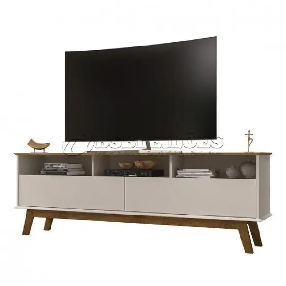 LOTE 144 - 01 - RACK ESTILO RETRÔ PARA TV ATÉ 65 POLEGADAS PÉS DE MADEIRA ELEGANT MÓVEIS BECHARA (NO ESTADO, NÃO SABEMOS SE FUNCIONA. LEILÃO NÃO TEM GARANTIA E NEM DEVOLUÇÃO, SUJEITO A POSSÍVEIS AVARIAS VISÍVEIS/OCULTAS E/OU AUSÊNCIA DE COMPONENTES)