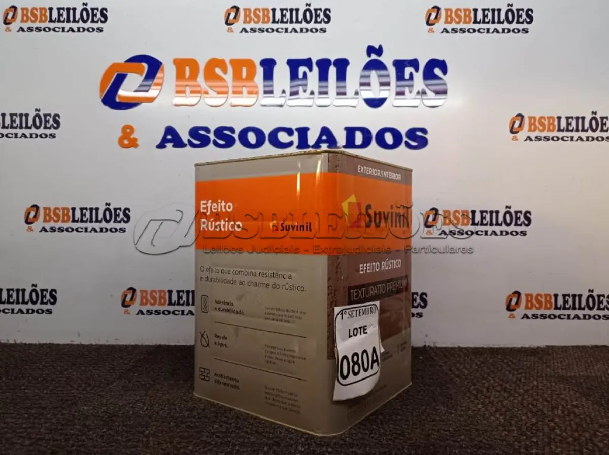 LOTE 080 - 01 LATA DE TINTA TEXTURATTO PREMIUM EFEITO RÚSTICO INTERIOR/EXTERIOR SUVINIL 25KG. (NO ESTADO) ATENÇÃO! FAZER A VISITAÇÃO ANTES DE ARREMATAR, NÃO SABEMOS SE FUNCIONA. LEILÃO NÃO TEM GARANTIA E NEM DEVOLUÇÃO, SUJEITO A POSSÍVEIS AVARIAS VISÍVEIS/OCULTAS E/OU AUSÊNCIA DE COMPONENTES.