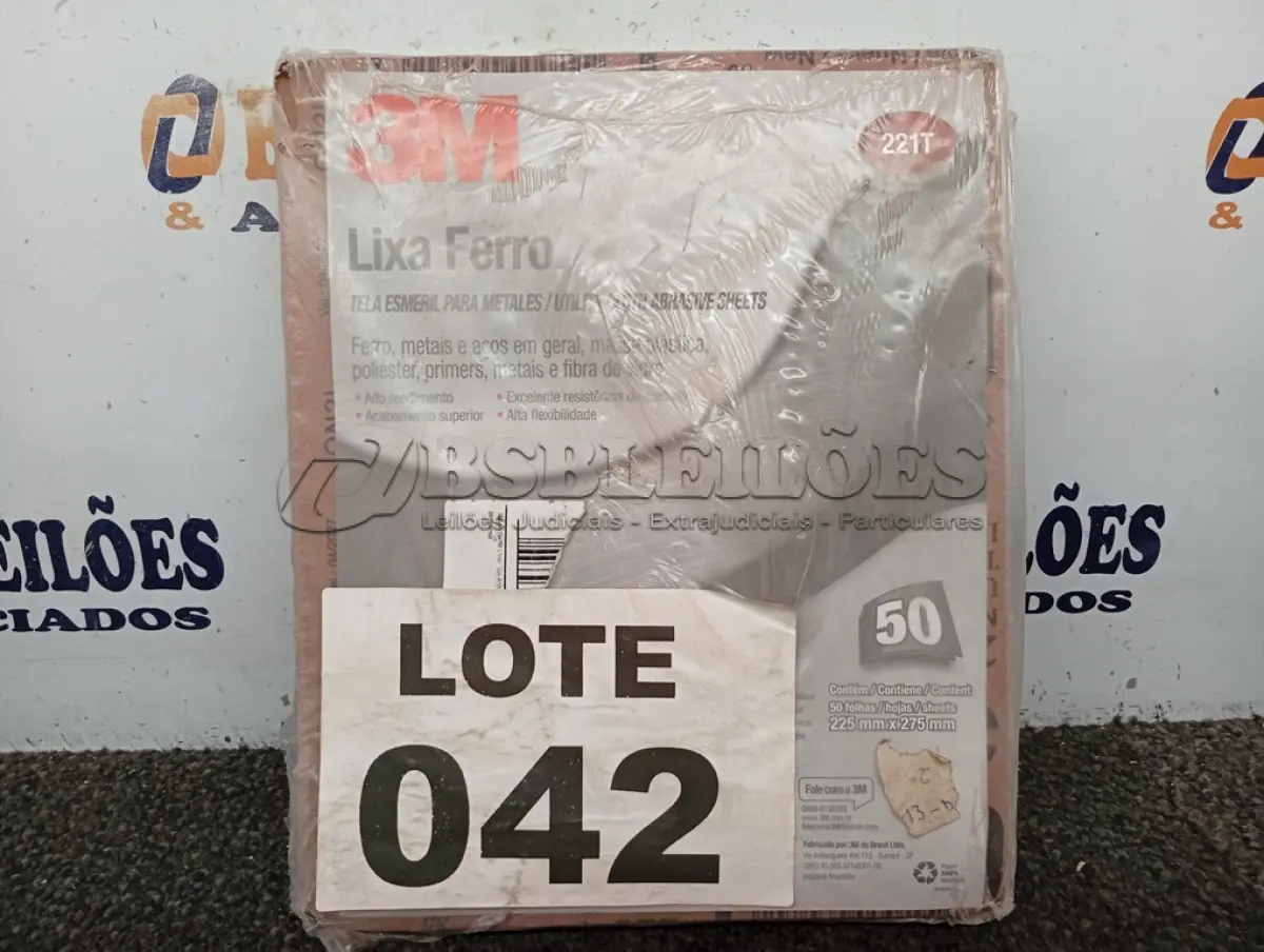LOTE 042 - 50 - FOLHAS LIXA FERRO 221T GRÃO P100 225X275MM (NO ESTADO, NÃO SABEMOS SE FUNCIONA. LEILÃO NÃO TEM GARANTIA E NEM DEVOLUÇÃO, SUJEITO A POSSÍVEIS AVARIAS VISÍVEIS/OCULTAS E/OU AUSÊNCIA DE COMPONENTES)