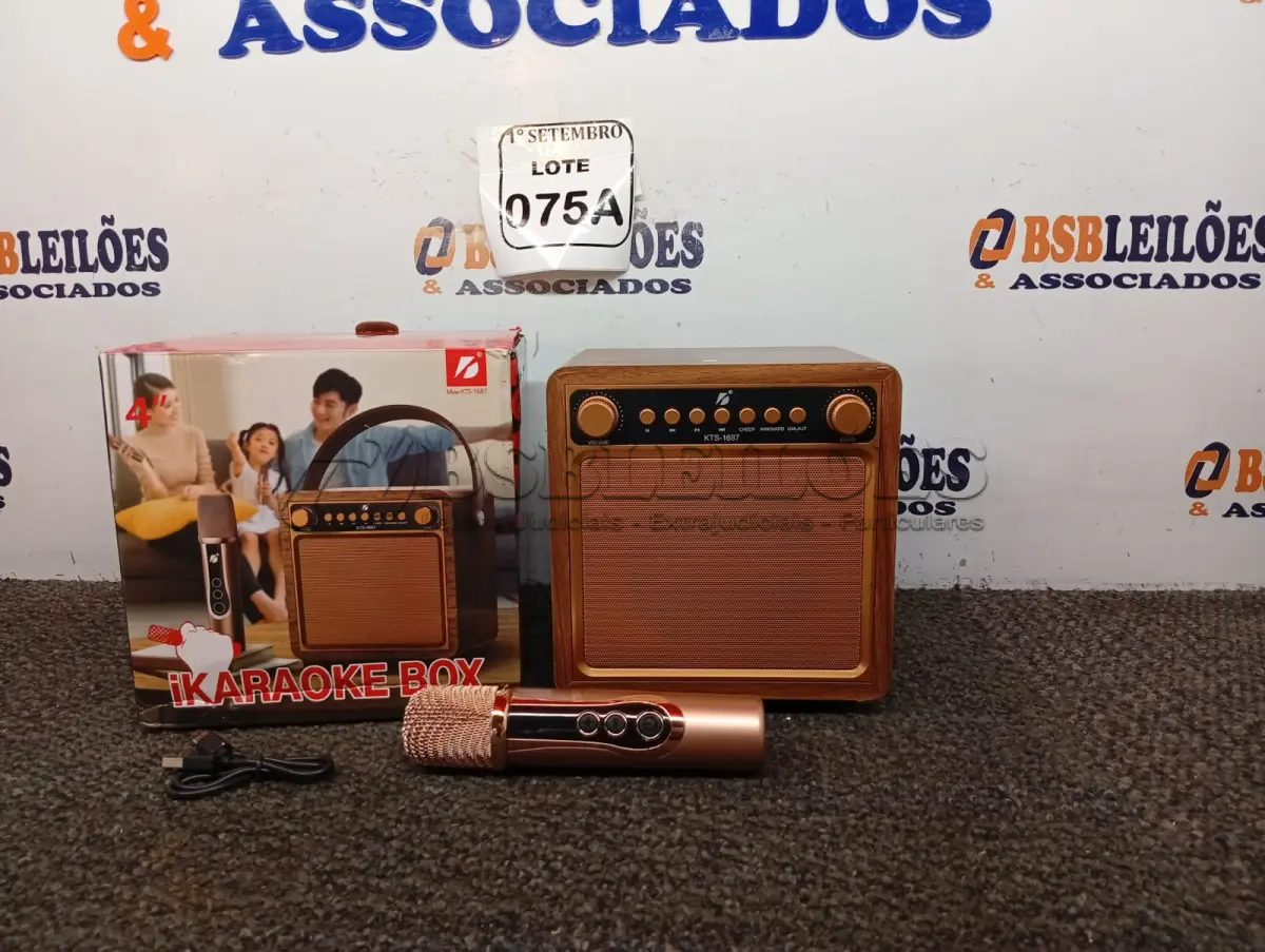 LOTE 075 - 01 IKARAOKE BOX MODELO KITS-1687 (NOVO) (NO ESTADO) ATENÇÃO! FAZER A VISITAÇÃO ANTES DE ARREMATAR, NÃO SABEMOS SE FUNCIONA. LEILÃO NÃO TEM GARANTIA E NEM DEVOLUÇÃO, SUJEITO A POSSÍVEIS AVARIAS VISÍVEIS/OCULTAS E/OU AUSÊNCIA DE COMPONENTES.