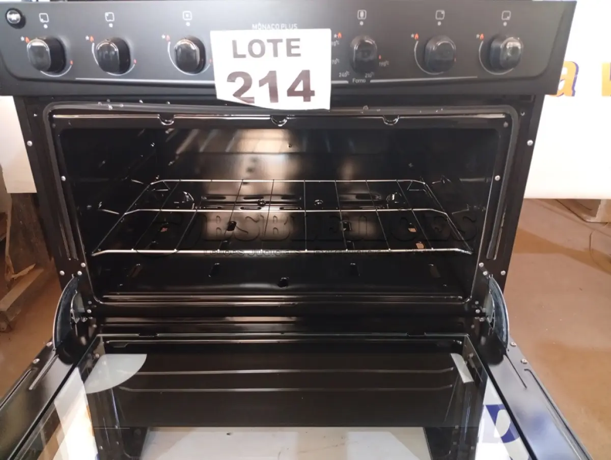 LOTE 214 - 01 - FOGÃO 5 BOCAS PRETO COM MESA INOX ATLAS MÔNACO PLUS BIVOLT (NO ESTADO, NÃO SABEMOS SE FUNCIONA. LEILÃO NÃO TEM GARANTIA E NEM DEVOLUÇÃO, SUJEITO A POSSÍVEIS AVARIAS VISÍVEIS/OCULTAS E/OU AUSÊNCIA DE COMPONENTES)
