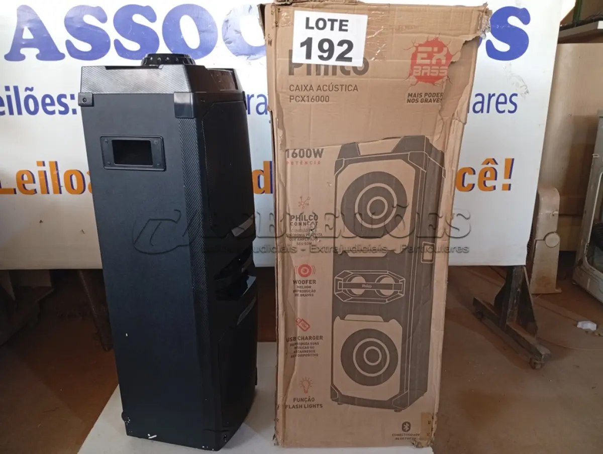 LOTE 192 - 01 - CAIXA DE SOM PHILCO PCX16000 1600W PRETO - BIVOLT (NO ESTADO, NÃO SABEMOS SE FUNCIONA. LEILÃO NÃO TEM GARANTIA E NEM DEVOLUÇÃO, SUJEITO A POSSÍVEIS AVARIAS VISÍVEIS/OCULTAS E/OU AUSÊNCIA DE COMPONENTES)