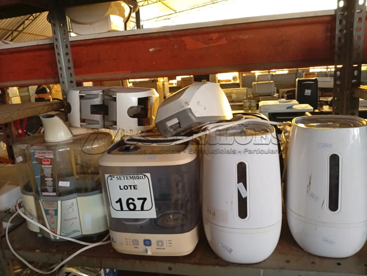 LOTE 167 - 08 UMIDIFICADORES MARCAS E MODELOS DIVERSOS E 03 DISPENSES. (NO ESTADO) ATENÇÃO! FAZER A VISITAÇÃO ANTES DE ARREMATAR, NÃO SABEMOS SE FUNCIONA. LEILÃO NÃO TEM GARANTIA E NEM DEVOLUÇÃO, SUJEITO A POSSÍVEIS AVARIAS VISÍVEIS/OCULTAS E/OU AUSÊNCIA DE COMPONENTES.