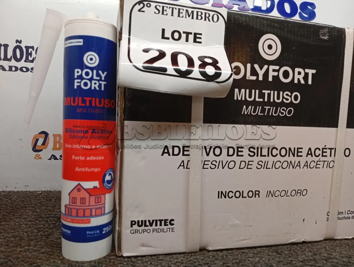 LOTE 208 - 24 CARTUCHOS DE SILICONE ACÉTICO MULTIUSO POLYFORT DE 250G CADA. (NO ESTADO) ATENÇÃO! FAZER A VISITAÇÃO ANTES DE ARREMATAR, NÃO SABEMOS SE FUNCIONA. LEILÃO NÃO TEM GARANTIA E NEM DEVOLUÇÃO, SUJEITO A POSSÍVEIS AVARIAS VISÍVEIS/OCULTAS E/OU AUSÊNCIA DE COMPONENTES.