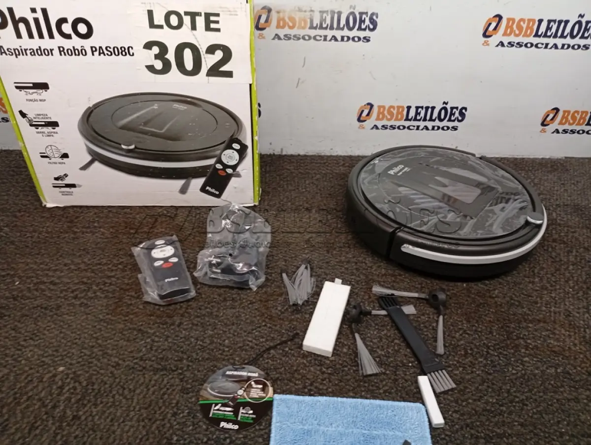 LOTE 302 - 01 - ASPIRADOR ROBÔ PHILCO PAS08C - BIVOLT (NO ESTADO, NÃO SABEMOS SE FUNCIONA. LEILÃO NÃO TEM GARANTIA E NEM DEVOLUÇÃO, SUJEITO A POSSÍVEIS AVARIAS VISÍVEIS/OCULTAS E/OU AUSÊNCIA DE COMPONENTES)
