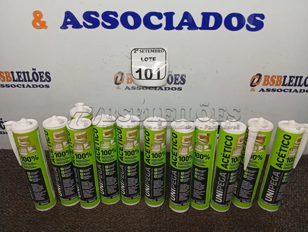 LOTE 101 - 12 CARTUCHOS DE SILICONE ACÉTICO MULTIUSO UNIPEGA DE 280ML CADA. (NO ESTADO) ATENÇÃO! FAZER A VISITAÇÃO ANTES DE ARREMATAR, NÃO SABEMOS SE FUNCIONA. LEILÃO NÃO TEM GARANTIA E NEM DEVOLUÇÃO, SUJEITO A POSSÍVEIS AVARIAS VISÍVEIS/OCULTAS E/OU AUSÊNCIA DE COMPONENTES.