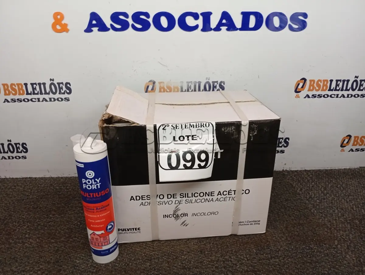 LOTE 099 - 24 CARTUCHOS DE SILICONE ACÉTICO MULTIUSO POLYFORT DE 250G CADA. (NO ESTADO) ATENÇÃO! FAZER A VISITAÇÃO ANTES DE ARREMATAR, NÃO SABEMOS SE FUNCIONA. LEILÃO NÃO TEM GARANTIA E NEM DEVOLUÇÃO, SUJEITO A POSSÍVEIS AVARIAS VISÍVEIS/OCULTAS E/OU AUSÊNCIA DE COMPONENTES.