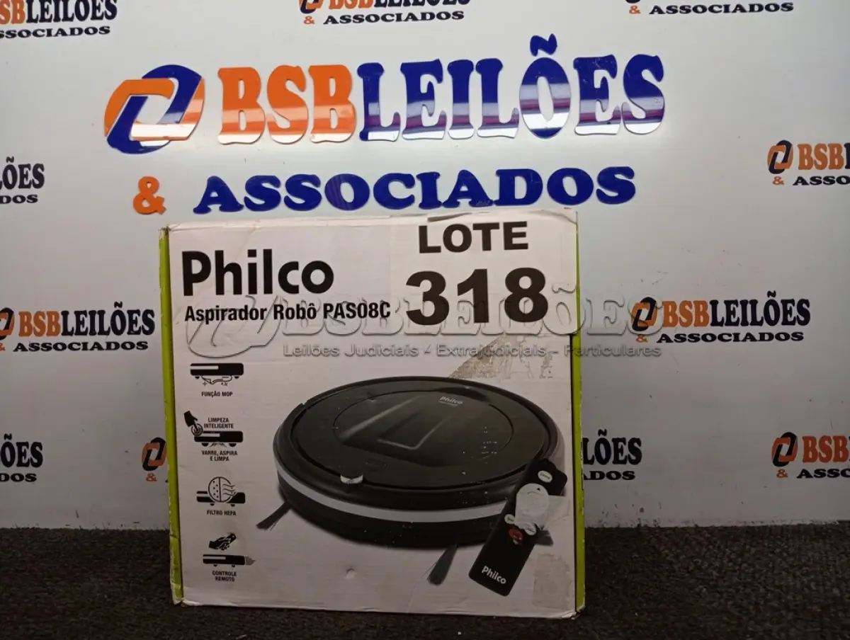 LOTE 318 - 01 - ASPIRADOR ROBÔ PHILCO PAS08C - BIVOLT (NO ESTADO, NÃO SABEMOS SE FUNCIONA. LEILÃO NÃO TEM GARANTIA E NEM DEVOLUÇÃO, SUJEITO A POSSÍVEIS AVARIAS VISÍVEIS/OCULTAS E/OU AUSÊNCIA DE COMPONENTES)