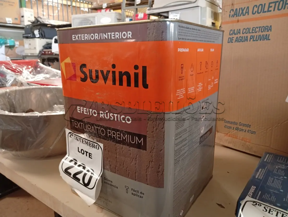 LOTE 220 - 01 LATA DE TINTA SUVINIL EFEITO RUSTICO TEXTURIZADO PRETO 25KG. (NO ESTADO) ATENÇÃO! FAZER A VISITAÇÃO ANTES DE ARREMATAR, NÃO SABEMOS SE FUNCIONA. LEILÃO NÃO TEM GARANTIA E NEM DEVOLUÇÃO, SUJEITO A POSSÍVEIS AVARIAS VISÍVEIS/OCULTAS E/OU AUSÊNCIA DE COMPONENTES.