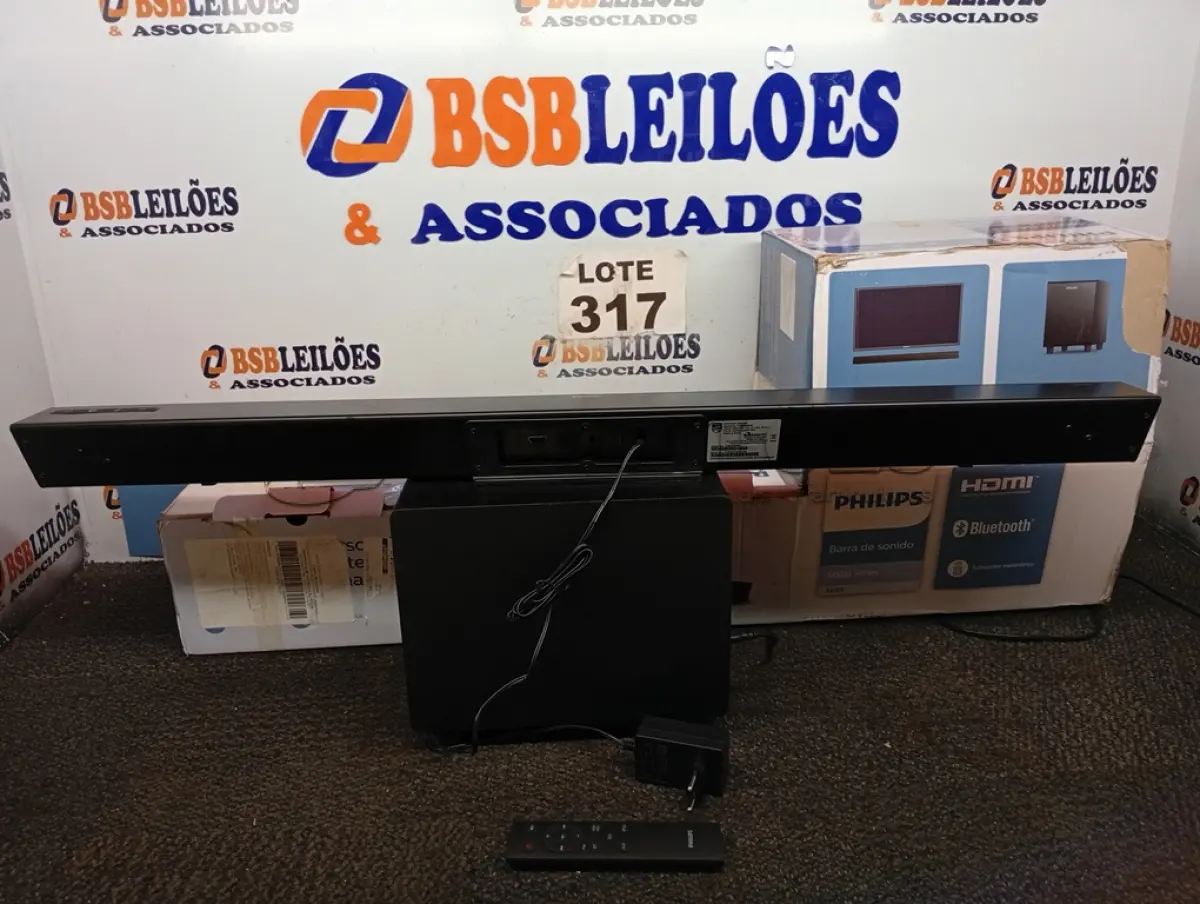 LOTE 317 - 01 - SOUNDBAR 2.1 WIRELESS SUBWOOFER TAB5305/78 - PHILIPS (NO ESTADO, NÃO SABEMOS SE FUNCIONA. LEILÃO NÃO TEM GARANTIA E NEM DEVOLUÇÃO, SUJEITO A POSSÍVEIS AVARIAS VISÍVEIS/OCULTAS E/OU AUSÊNCIA DE COMPONENTES)