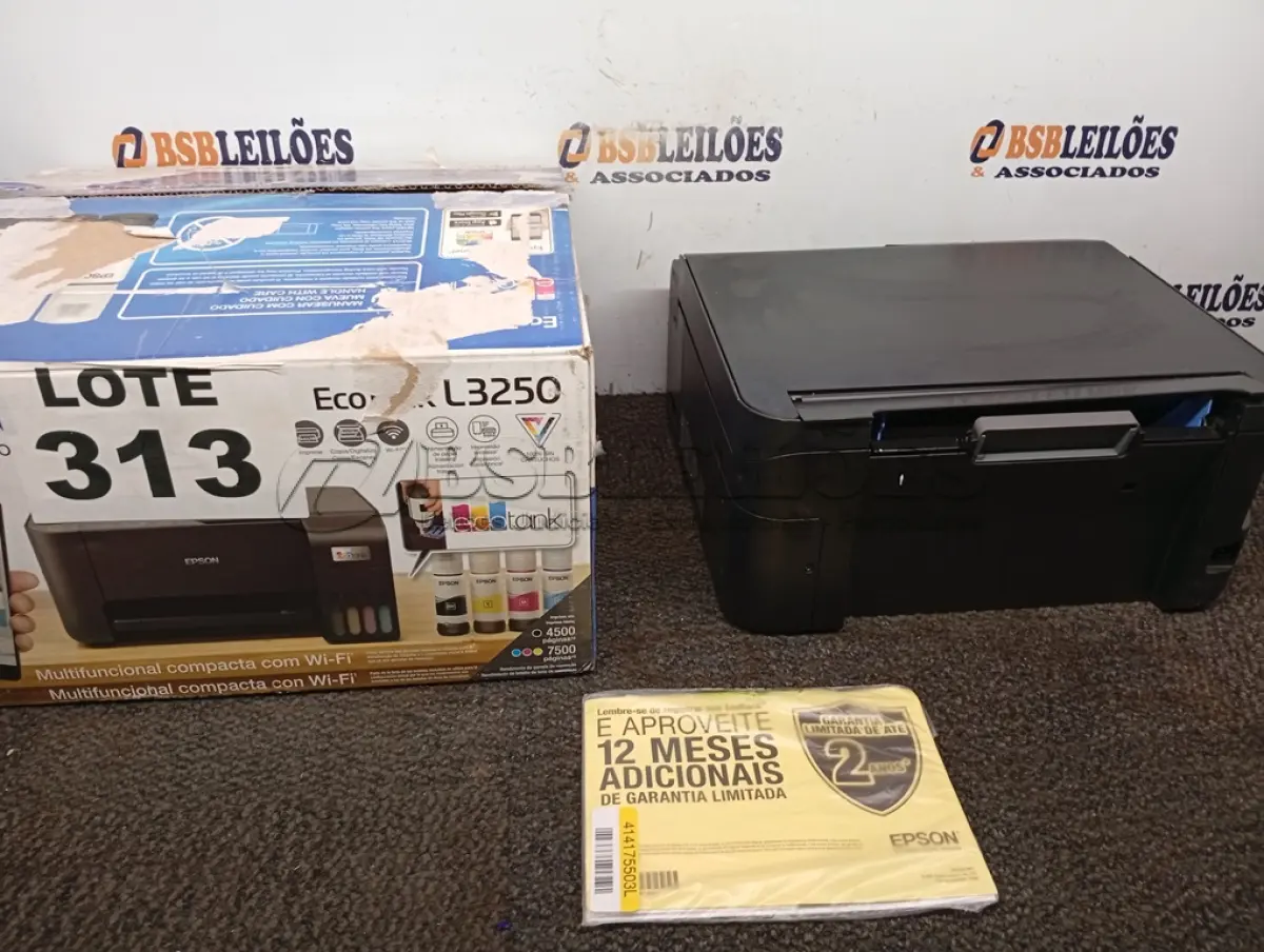 LOTE 313 - 01 - IMPRESSORA MULTIFUNCIONAL EPSON ECOTANK L3250 - TANQUE DE TINTA COLORIDA USB WI-FI (NO ESTADO, NÃO SABEMOS SE FUNCIONA. LEILÃO NÃO TEM GARANTIA E NEM DEVOLUÇÃO, SUJEITO A POSSÍVEIS AVARIAS VISÍVEIS/OCULTAS E/OU AUSÊNCIA DE COMPONENTES)
