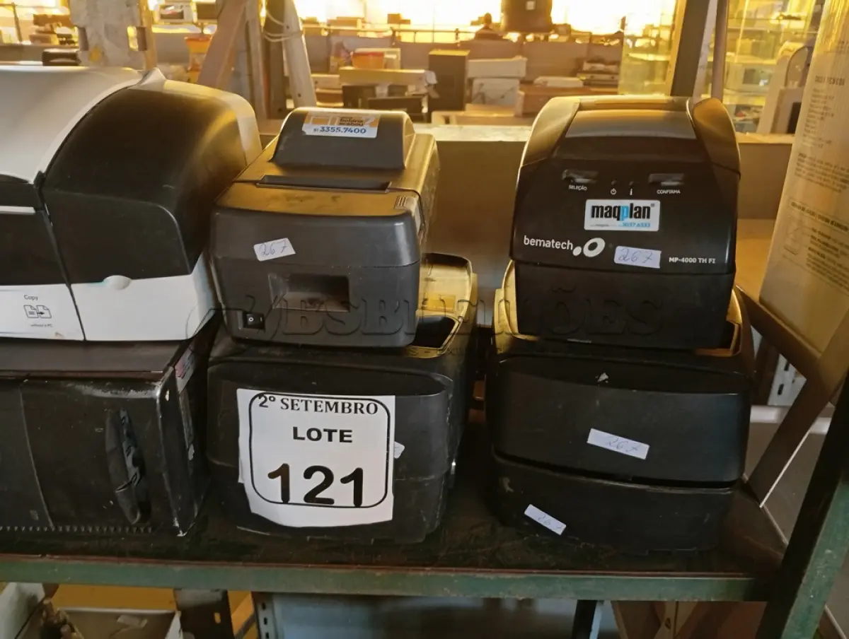 LOTE 121 - 01 CPU, 02 IMPRESSORAS DE ETIQUETAS, 02 RELÓGIOS DE PONTO E 01 APARELHO DE FAX. (NO ESTADO) ATENÇÃO! FAZER A VISITAÇÃO ANTES DE ARREMATAR, NÃO SABEMOS SE FUNCIONA. LEILÃO NÃO TEM GARANTIA E NEM DEVOLUÇÃO, SUJEITO A POSSÍVEIS AVARIAS VISÍVEIS/OCULTAS E/OU AUSÊNCIA DE COMPONENTES.