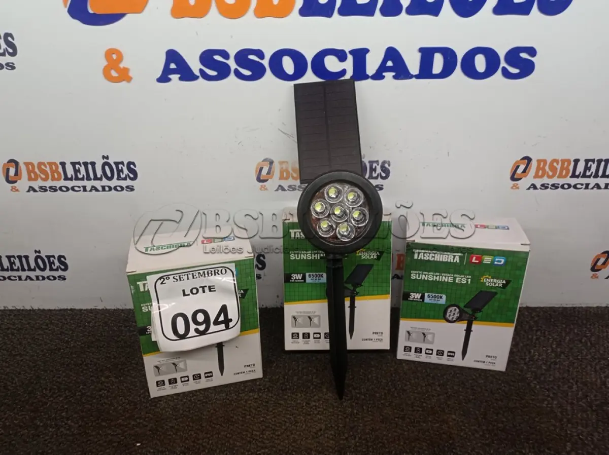 LOTE 094 - 03 ESPETOS JARDIM SOLAR SUNSHINE ES1 3W LED 6500K TASHIBRA NOVO. (NO ESTADO) (NO ESTADO) ATENÇÃO! FAZER A VISITAÇÃO ANTES DE ARREMATAR, NÃO SABEMOS SE FUNCIONA. LEILÃO NÃO TEM GARANTIA E NEM DEVOLUÇÃO, SUJEITO A POSSÍVEIS AVARIAS VISÍVEIS/OCULTAS E/OU AUSÊNCIA DE COMPONENTES.
