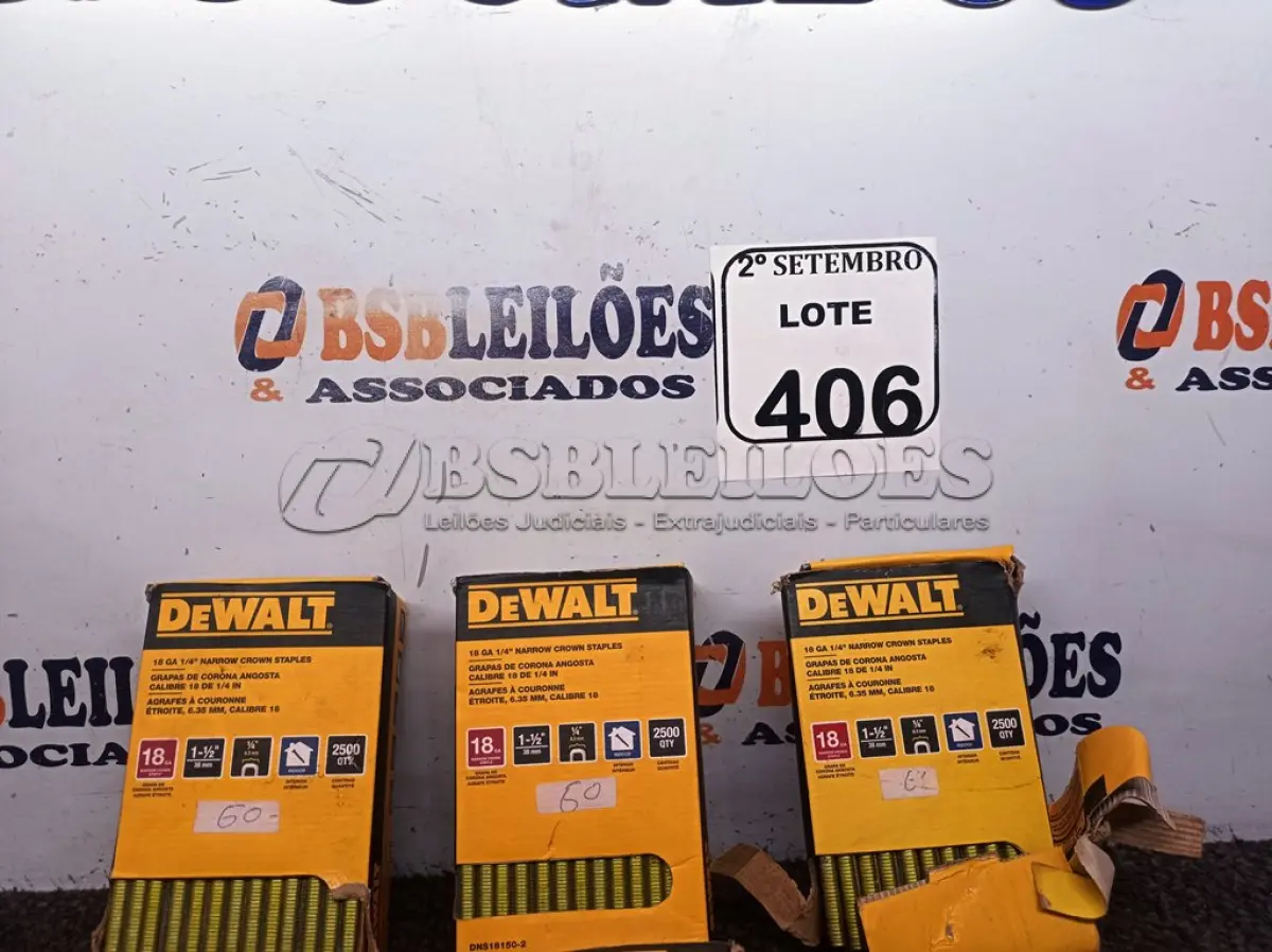 LOTE 406 - 06 CAIXAS DE GRAMPOS 18 GA ¼” NARROW CROWN STAPLES. (NO ESTADO) ATENÇÃO! FAZER A VISITAÇÃO ANTES DE ARREMATAR, NÃO SABEMOS SE FUNCIONA. LEILÃO NÃO TEM GARANTIA E NEM DEVOLUÇÃO, SUJEITO A POSSÍVEIS AVARIAS VISÍVEIS/OCULTAS E/OU AUSÊNCIA DE COMPONENTES.