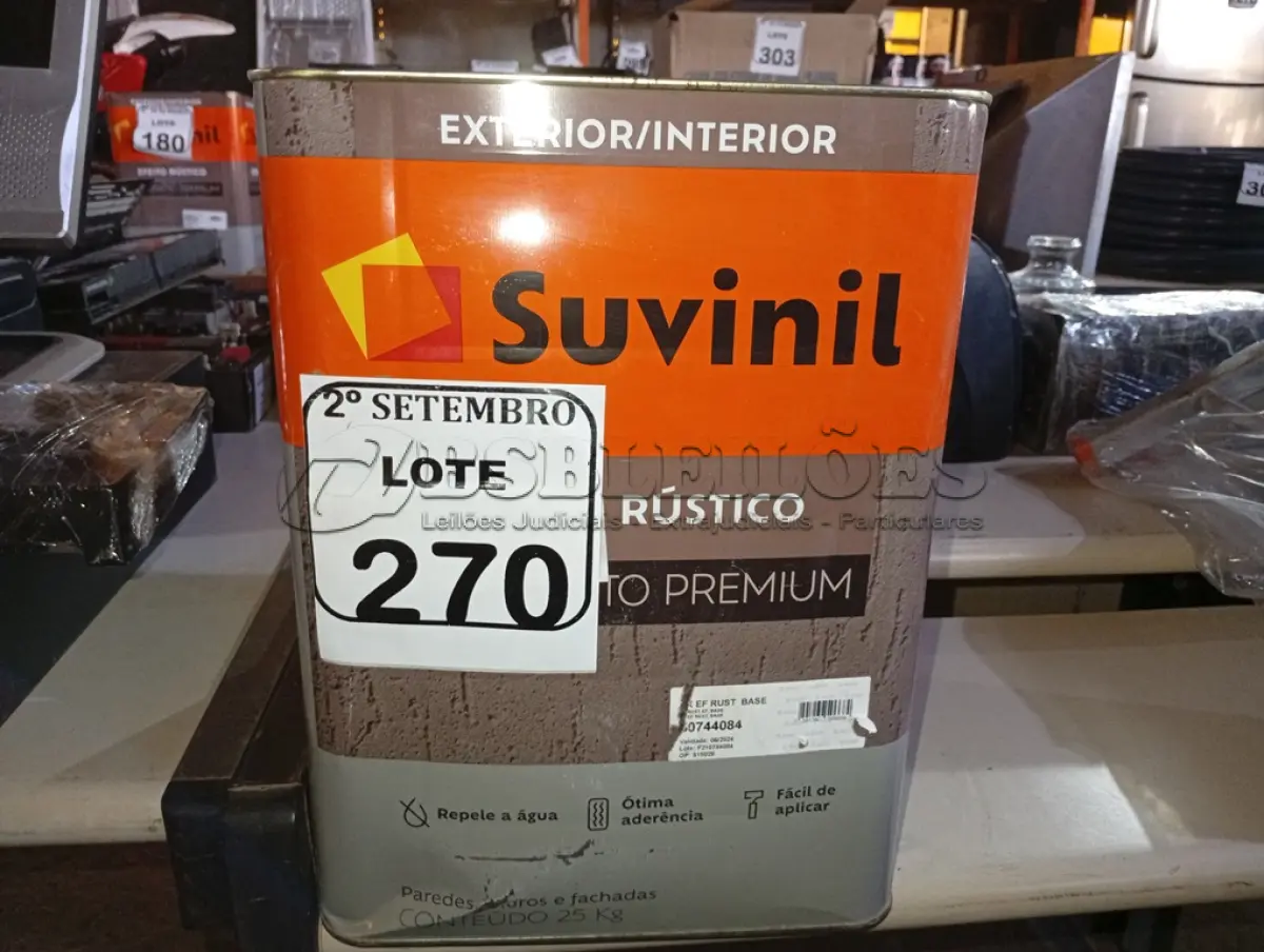 LOTE 270 - 01 LATA DE TINTA SUVINIL EFEITO RUSTICO TEXTURIZADO PRETO 25KG. (NO ESTADO) ATENÇÃO! FAZER A VISITAÇÃO ANTES DE ARREMATAR, NÃO SABEMOS SE FUNCIONA. LEILÃO NÃO TEM GARANTIA E NEM DEVOLUÇÃO, SUJEITO A POSSÍVEIS AVARIAS VISÍVEIS/OCULTAS E/OU AUSÊNCIA DE COMPONENTES.