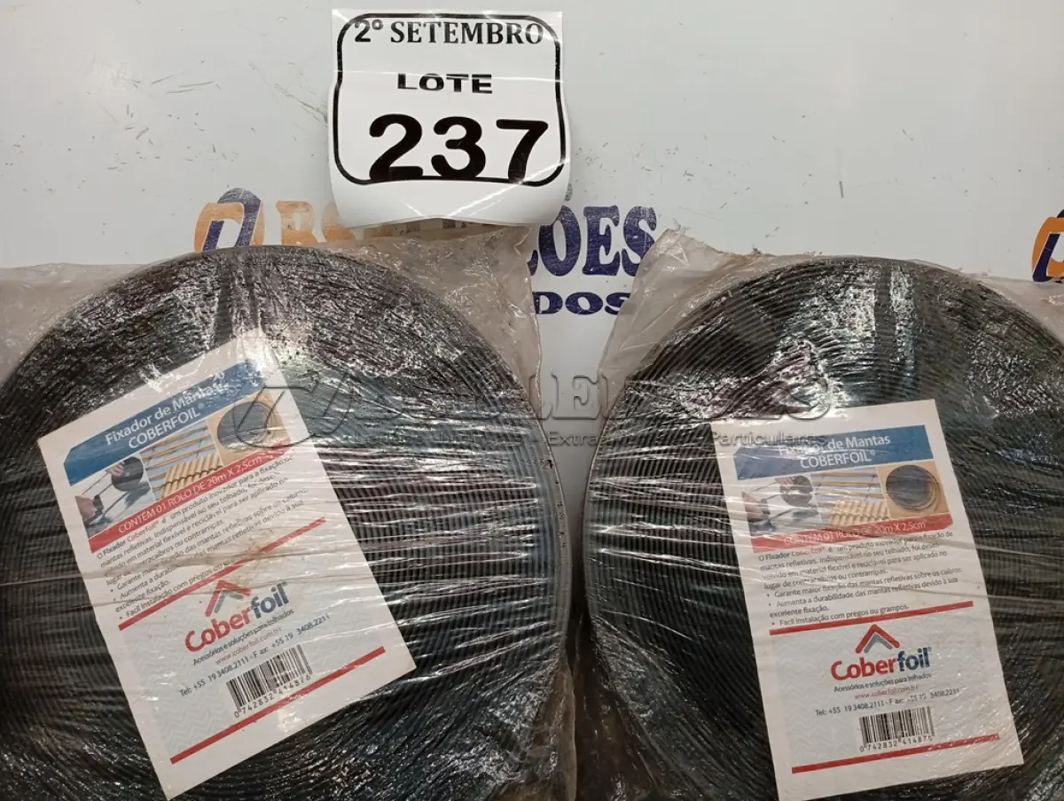 LOTE 237 - 03 ROLOS FIXADOR DE MANTA TERMICA P/ TELHADO 20M COBERFOIL. (NO ESTADO) ATENÇÃO! FAZER A VISITAÇÃO ANTES DE ARREMATAR, NÃO SABEMOS SE FUNCIONA. LEILÃO NÃO TEM GARANTIA E NEM DEVOLUÇÃO, SUJEITO A POSSÍVEIS AVARIAS VISÍVEIS/OCULTAS E/OU AUSÊNCIA DE COMPONENTES.