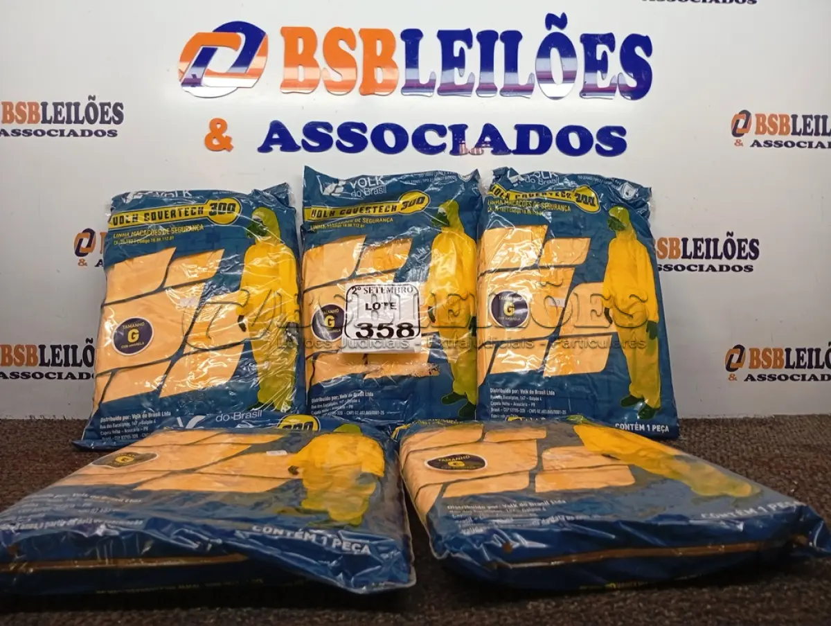 LOTE 358 - 05 MACACÕES MARCA VOLK DE PROTEÇÃO TAMANHO G COR AMARELO. (NO ESTADO) ATENÇÃO! FAZER A VISITAÇÃO ANTES DE ARREMATAR, NÃO SABEMOS SE FUNCIONA. LEILÃO NÃO TEM GARANTIA E NEM DEVOLUÇÃO, SUJEITO A POSSÍVEIS AVARIAS VISÍVEIS/OCULTAS E/OU AUSÊNCIA DE COMPONENTES.