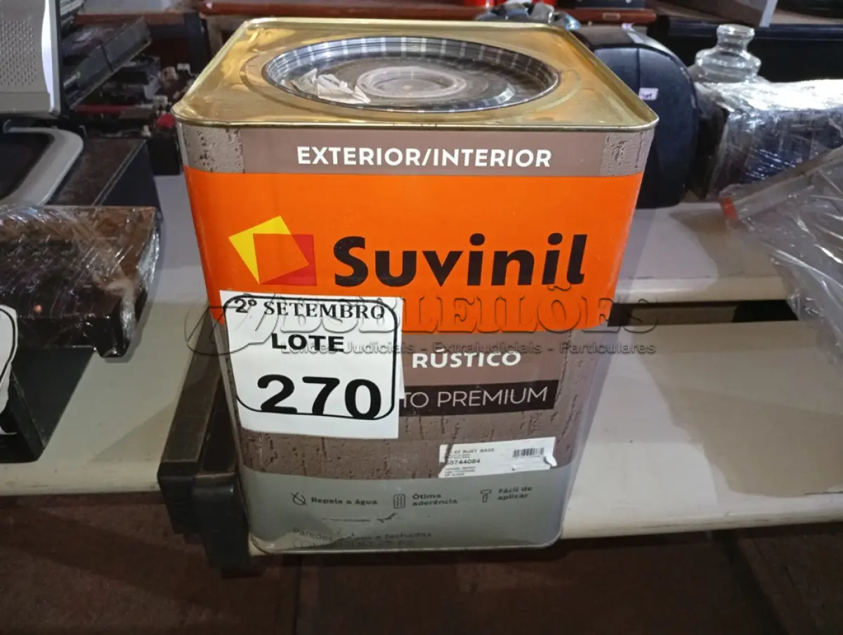 LOTE 270 - 01 LATA DE TINTA SUVINIL EFEITO RUSTICO TEXTURIZADO PRETO 25KG. (NO ESTADO) ATENÇÃO! FAZER A VISITAÇÃO ANTES DE ARREMATAR, NÃO SABEMOS SE FUNCIONA. LEILÃO NÃO TEM GARANTIA E NEM DEVOLUÇÃO, SUJEITO A POSSÍVEIS AVARIAS VISÍVEIS/OCULTAS E/OU AUSÊNCIA DE COMPONENTES.