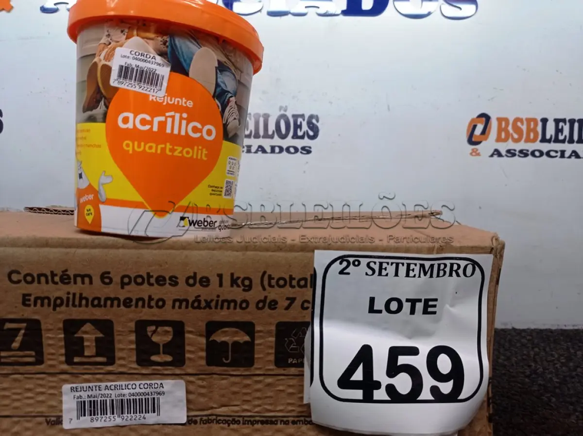 LOTE 459 - 06 REJUNTES ACRÍLICO NA COR CORDA DE 01KG CADA. (NO ESTADO) ATENÇÃO! FAZER A VISITAÇÃO ANTES DE ARREMATAR, NÃO SABEMOS SE FUNCIONA. LEILÃO NÃO TEM GARANTIA E NEM DEVOLUÇÃO, SUJEITO A POSSÍVEIS AVARIAS VISÍVEIS/OCULTAS E/OU AUSÊNCIA DE COMPONENTES.