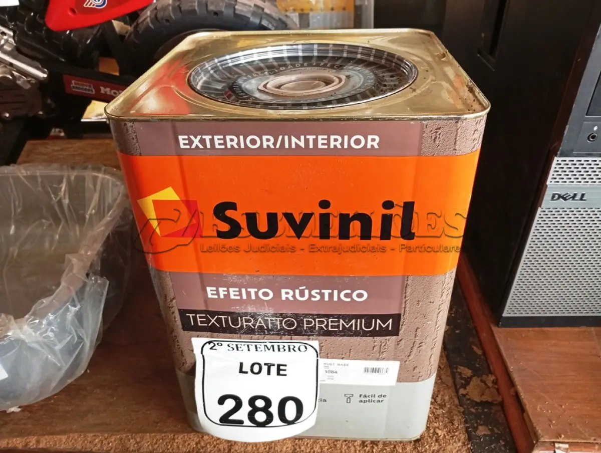 LOTE 280 - 01 LATA DE TINTA SUVINIL EFEITO RUSTICO TEXTURIZADO PRETO 25KG. (NO ESTADO) ATENÇÃO! FAZER A VISITAÇÃO ANTES DE ARREMATAR, NÃO SABEMOS SE FUNCIONA. LEILÃO NÃO TEM GARANTIA E NEM DEVOLUÇÃO, SUJEITO A POSSÍVEIS AVARIAS VISÍVEIS/OCULTAS E/OU AUSÊNCIA DE COMPONENTES.