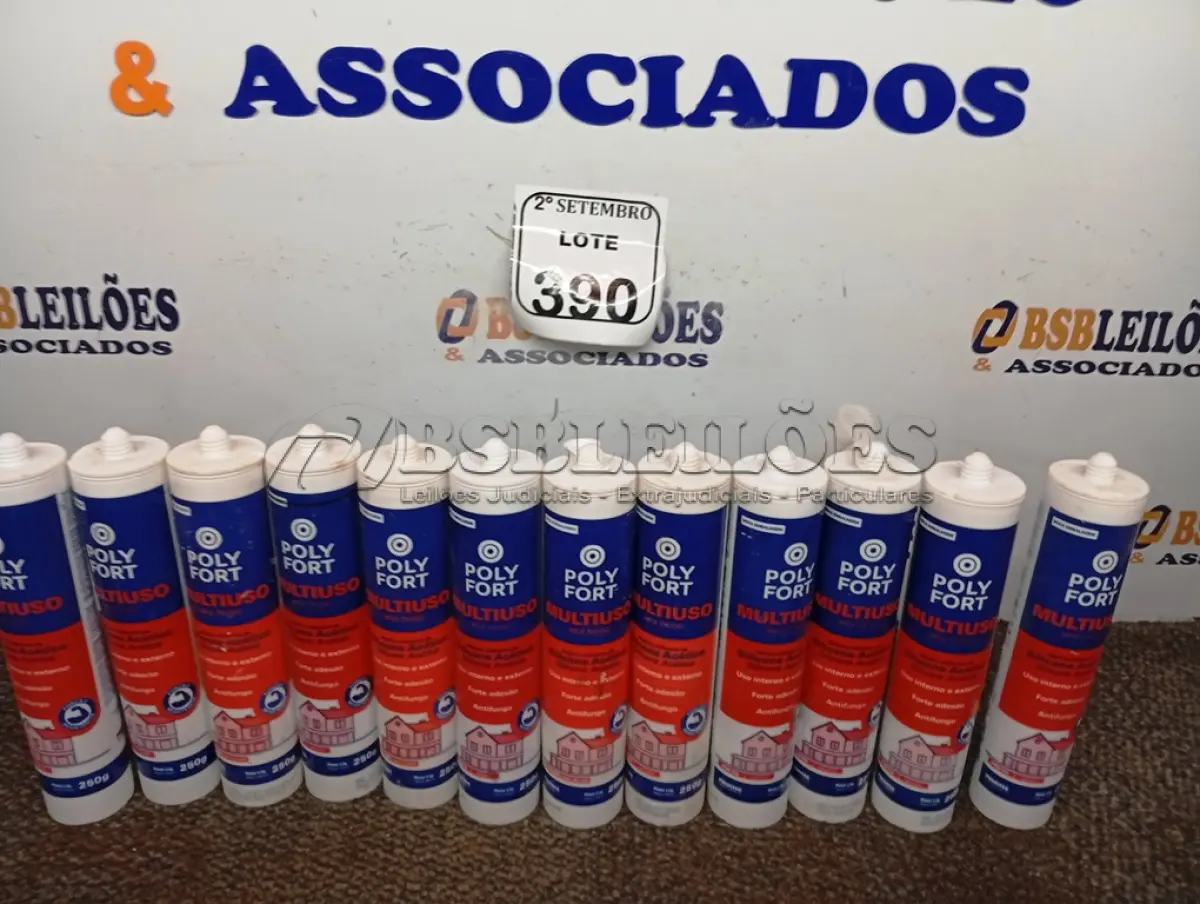 LOTE 390 - 12 CARTUCHOS DE SILICONE ACÉTICO MULTIUSO POLYFORT DE 250G CADA. (NO ESTADO) ATENÇÃO! FAZER A VISITAÇÃO ANTES DE ARREMATAR, NÃO SABEMOS SE FUNCIONA. LEILÃO NÃO TEM GARANTIA E NEM DEVOLUÇÃO, SUJEITO A POSSÍVEIS AVARIAS VISÍVEIS/OCULTAS E/OU AUSÊNCIA DE COMPONENTES.