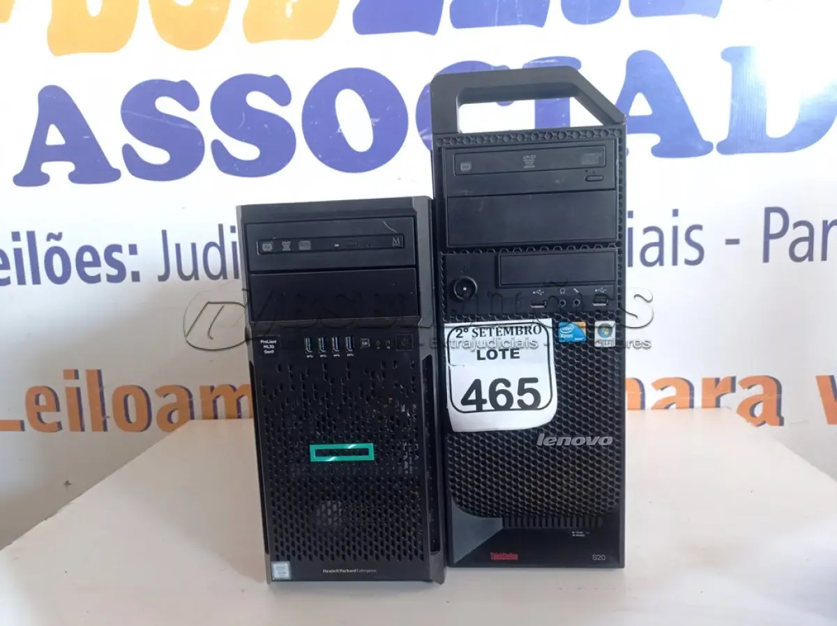 LOTE 465 - 01 SERVIDOR HP ML30 DDR4 E 1 SERVIDOR S20 LENOVO. (NO ESTADO) ATENÇÃO! FAZER A VISITAÇÃO ANTES DE ARREMATAR, NÃO SABEMOS SE FUNCIONA. LEILÃO NÃO TEM GARANTIA E NEM DEVOLUÇÃO, SUJEITO A POSSÍVEIS AVARIAS VISÍVEIS/OCULTAS E/OU AUSÊNCIA DE COMPONENTES.