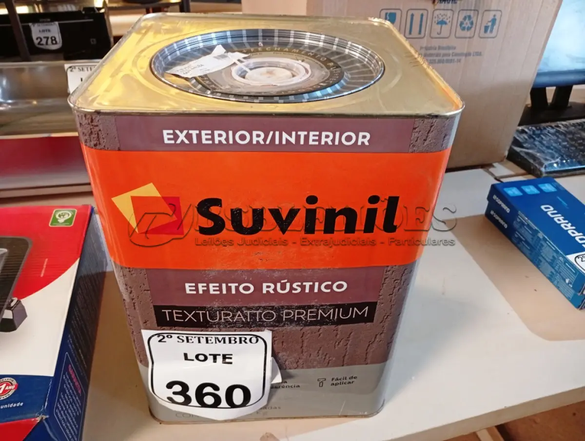 LOTE 360 - 01 LATA DE TINTA SUVINIL EFEITO RUSTICO TEXTURIZADO PRETO 25KG. (NO ESTADO) ATENÇÃO! FAZER A VISITAÇÃO ANTES DE ARREMATAR, NÃO SABEMOS SE FUNCIONA. LEILÃO NÃO TEM GARANTIA E NEM DEVOLUÇÃO, SUJEITO A POSSÍVEIS AVARIAS VISÍVEIS/OCULTAS E/OU AUSÊNCIA DE COMPONENTES.