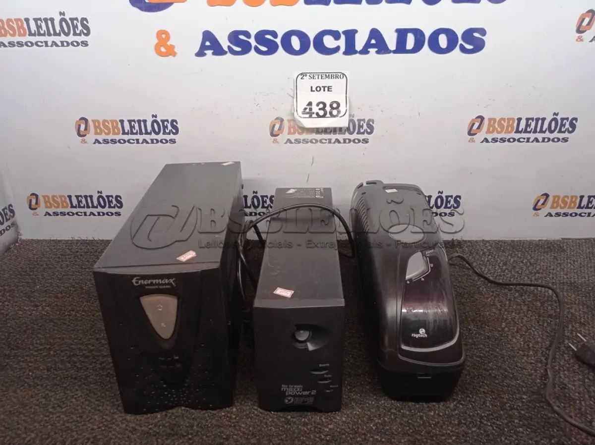 LOTE 438 - 03 NOBREAKS MARCAS E MODELOS DIVERSOS P/ RETIRADA DE PEÇAS. (NO ESTADO) ATENÇÃO! FAZER A VISITAÇÃO ANTES DE ARREMATAR, NÃO SABEMOS SE FUNCIONA. LEILÃO NÃO TEM GARANTIA E NEM DEVOLUÇÃO, SUJEITO A POSSÍVEIS AVARIAS VISÍVEIS/OCULTAS E/OU AUSÊNCIA DE COMPONENTES.