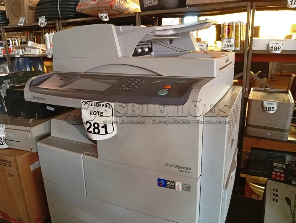 LOTE 281 - 01 IMPRESSORA MULTIFUNCIONAL SAMSUNG 6555NX. (NO ESTADO) ATENÇÃO! FAZER A VISITAÇÃO ANTES DE ARREMATAR, NÃO SABEMOS SE FUNCIONA. LEILÃO NÃO TEM GARANTIA E NEM DEVOLUÇÃO, SUJEITO A POSSÍVEIS AVARIAS VISÍVEIS/OCULTAS E/OU AUSÊNCIA DE COMPONENTES.